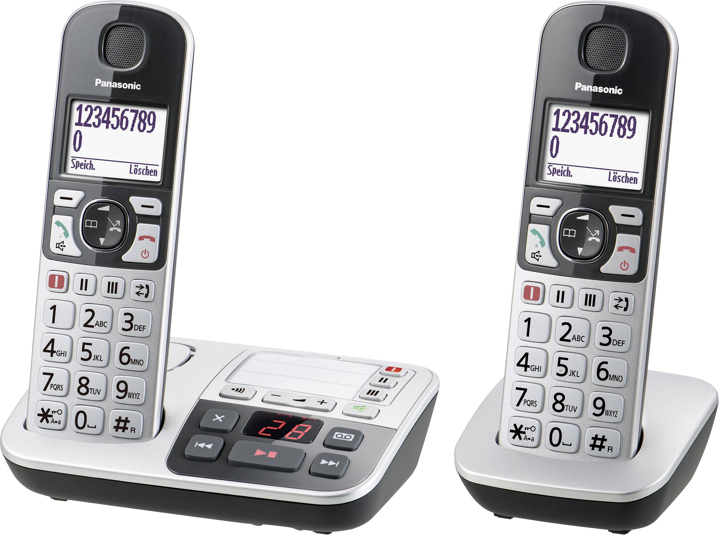 Panasonic KX-TGE522GS Schnurloses Seniorentelefon Anrufbeantworter Beleuchtetes Display Silber-Schwarz