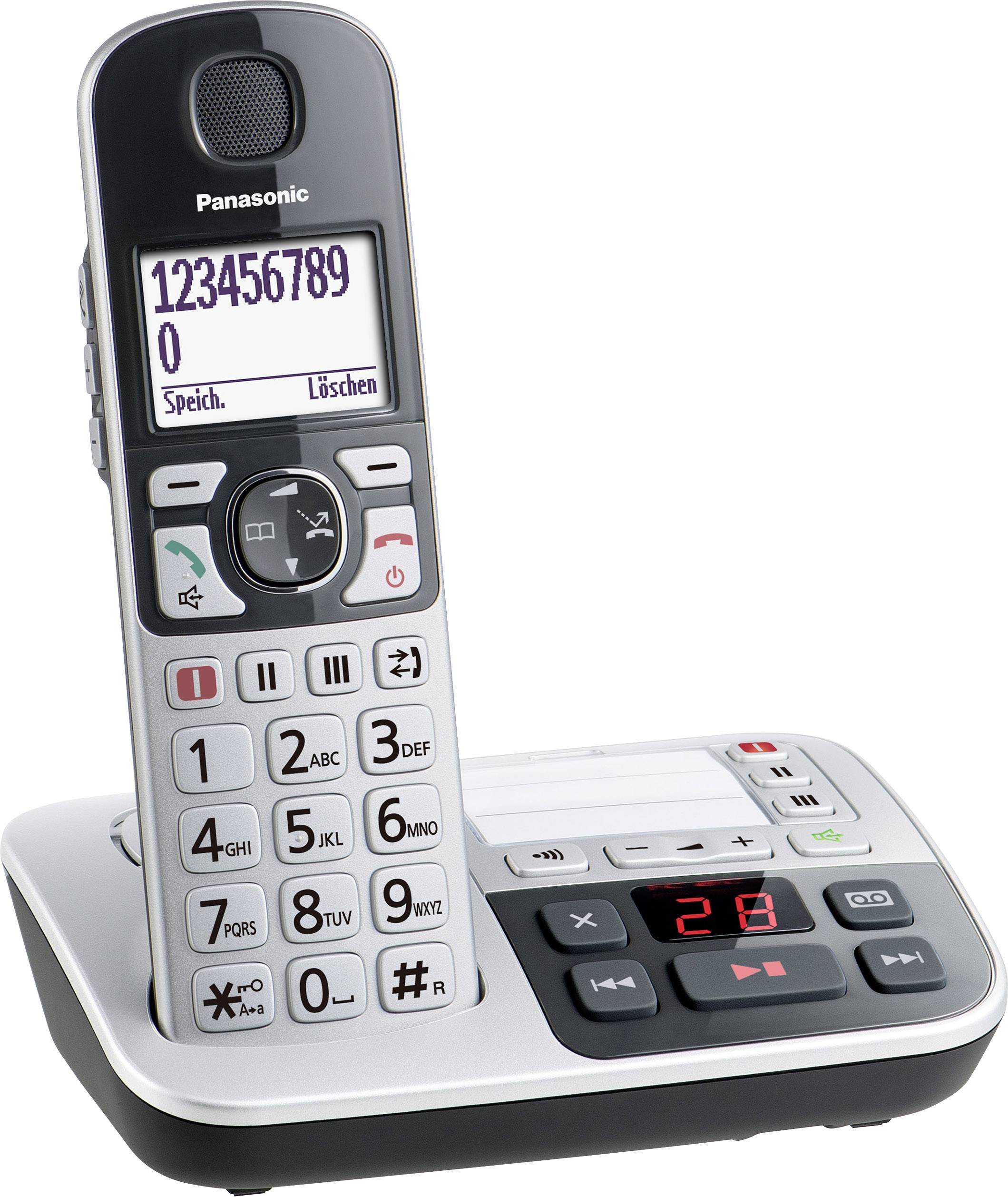 Panasonic KX-TGE520GS Schnurloses Seniorentelefon Anrufbeantworter Beleuchtetes Display Silber-Schwarz