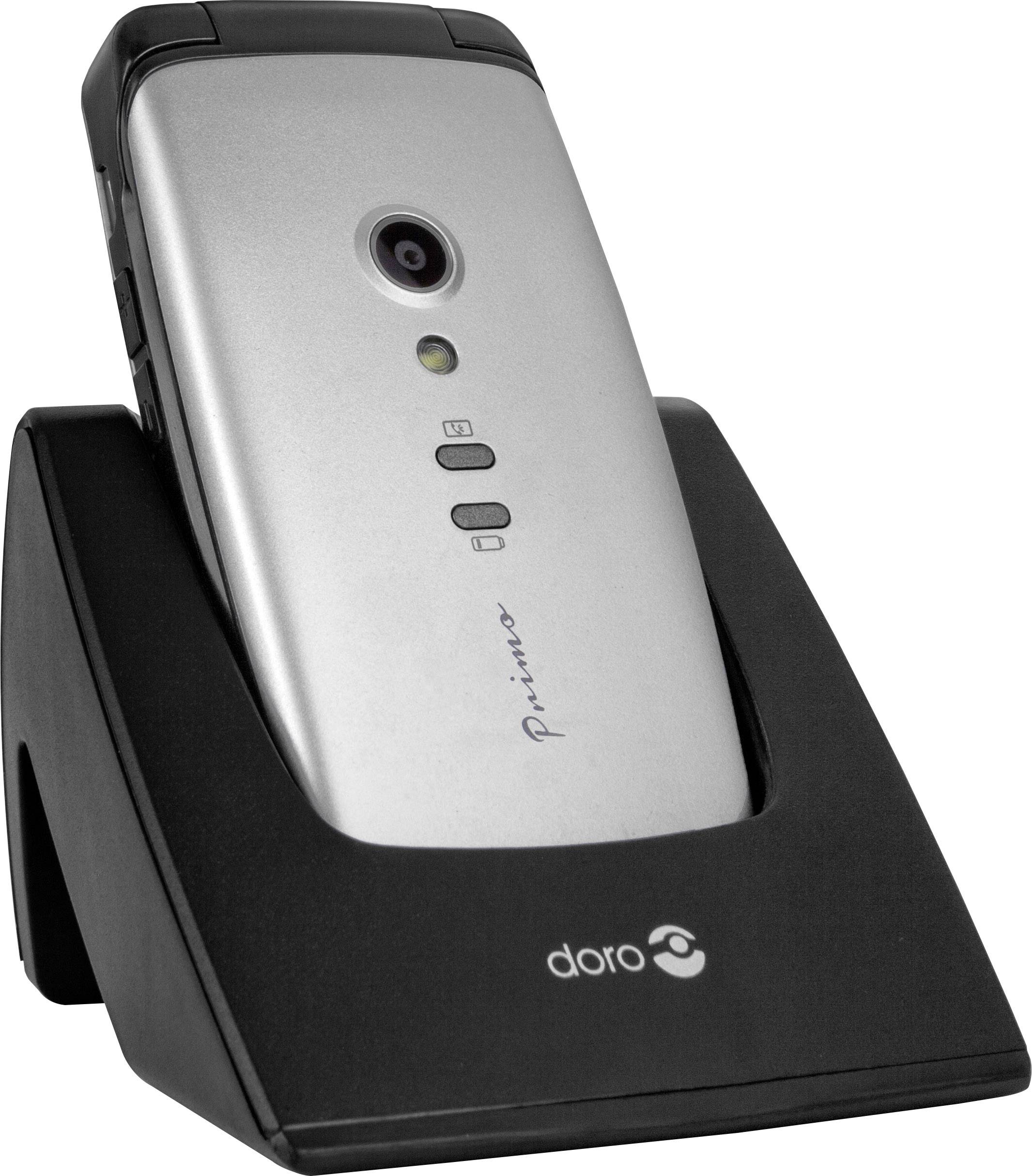 doro 406 Senioren-Klapp-Handy mit Ladestation, SOS Taste Schwarz, Silber