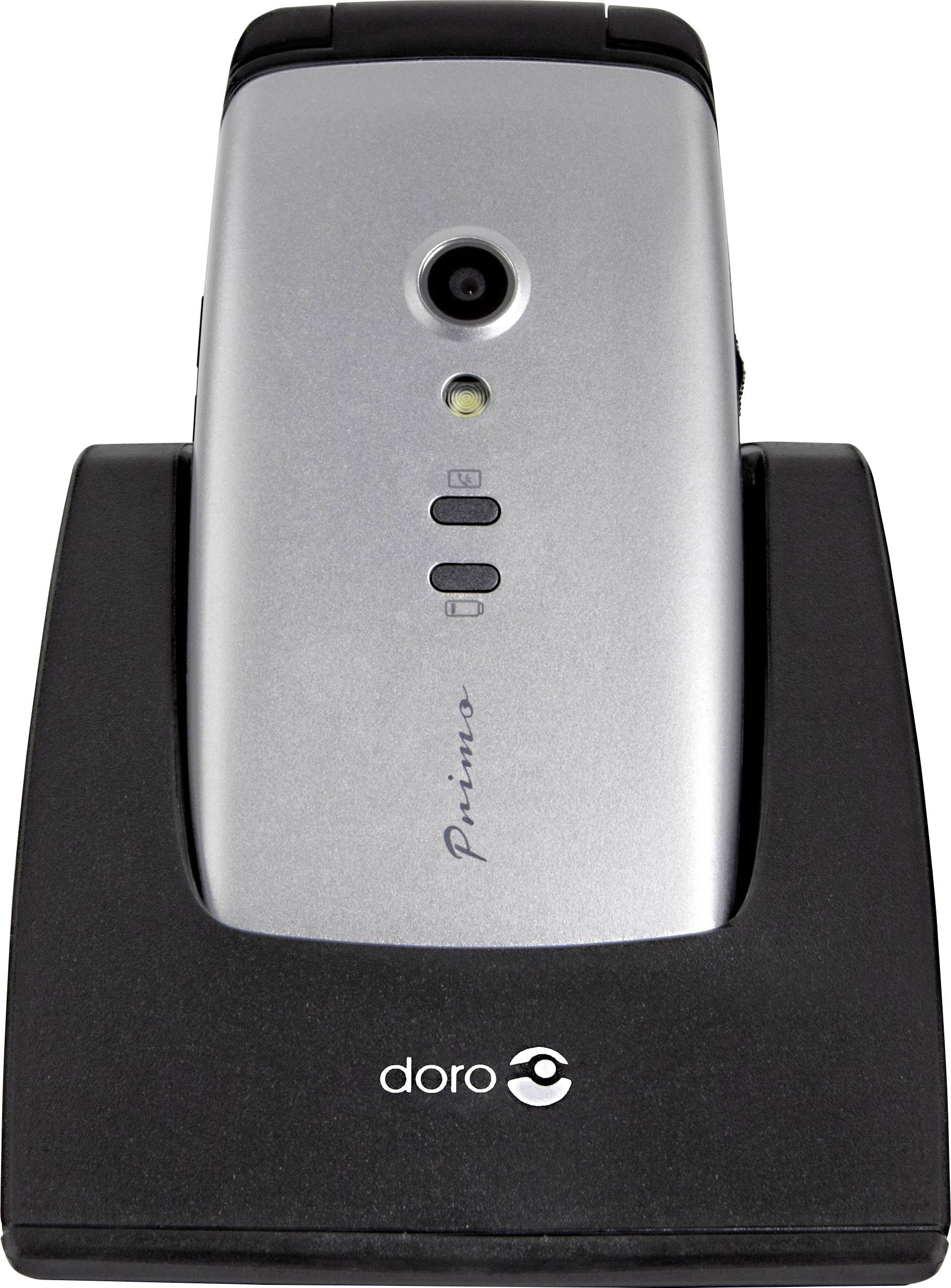 doro 406 Senioren-Klapp-Handy mit Ladestation, SOS Taste Schwarz, Silber