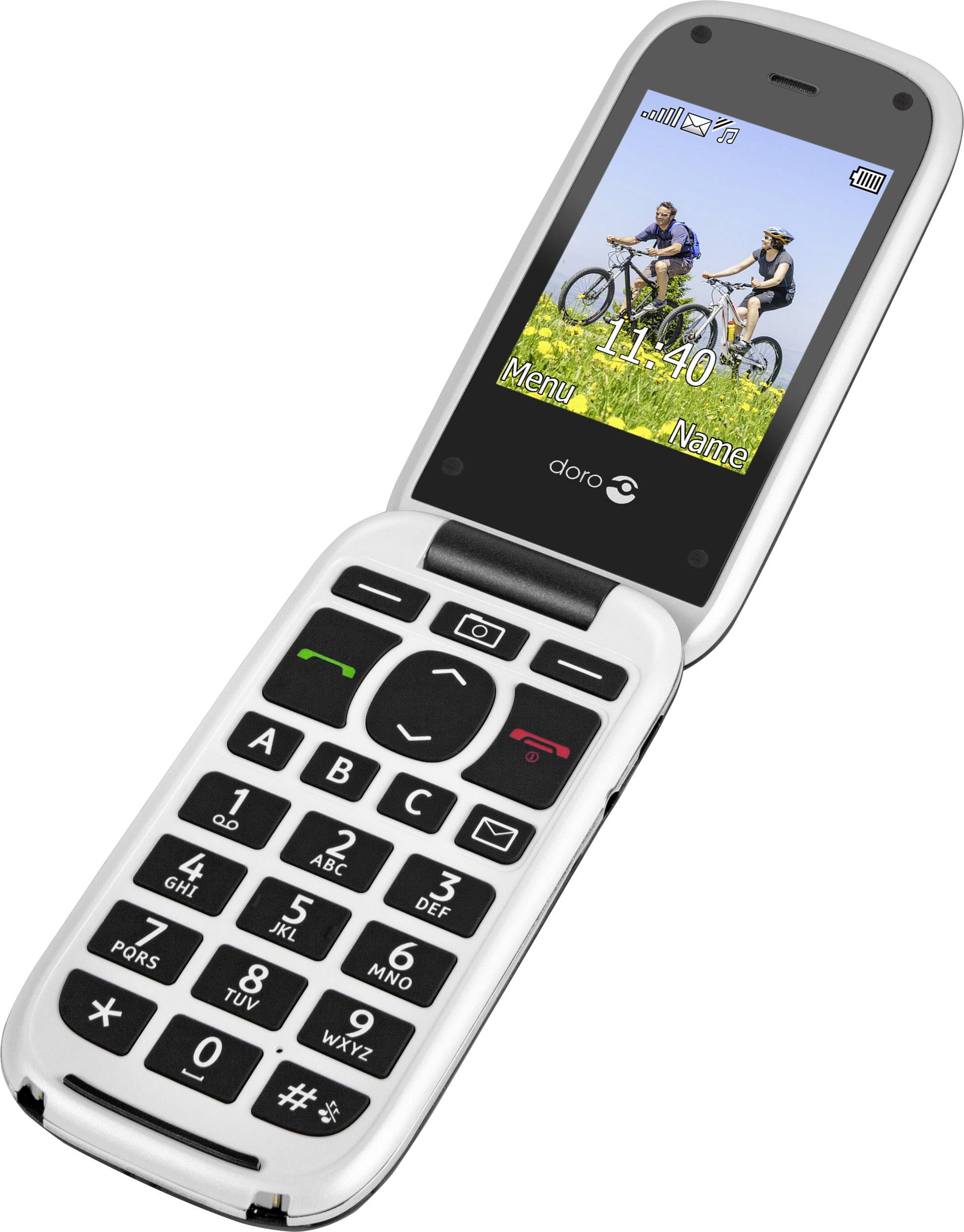 Doro PhoneEasy® 613 Senioren-Klapp-Handy mit Ladestation, SOS Taste Grau, Weiß