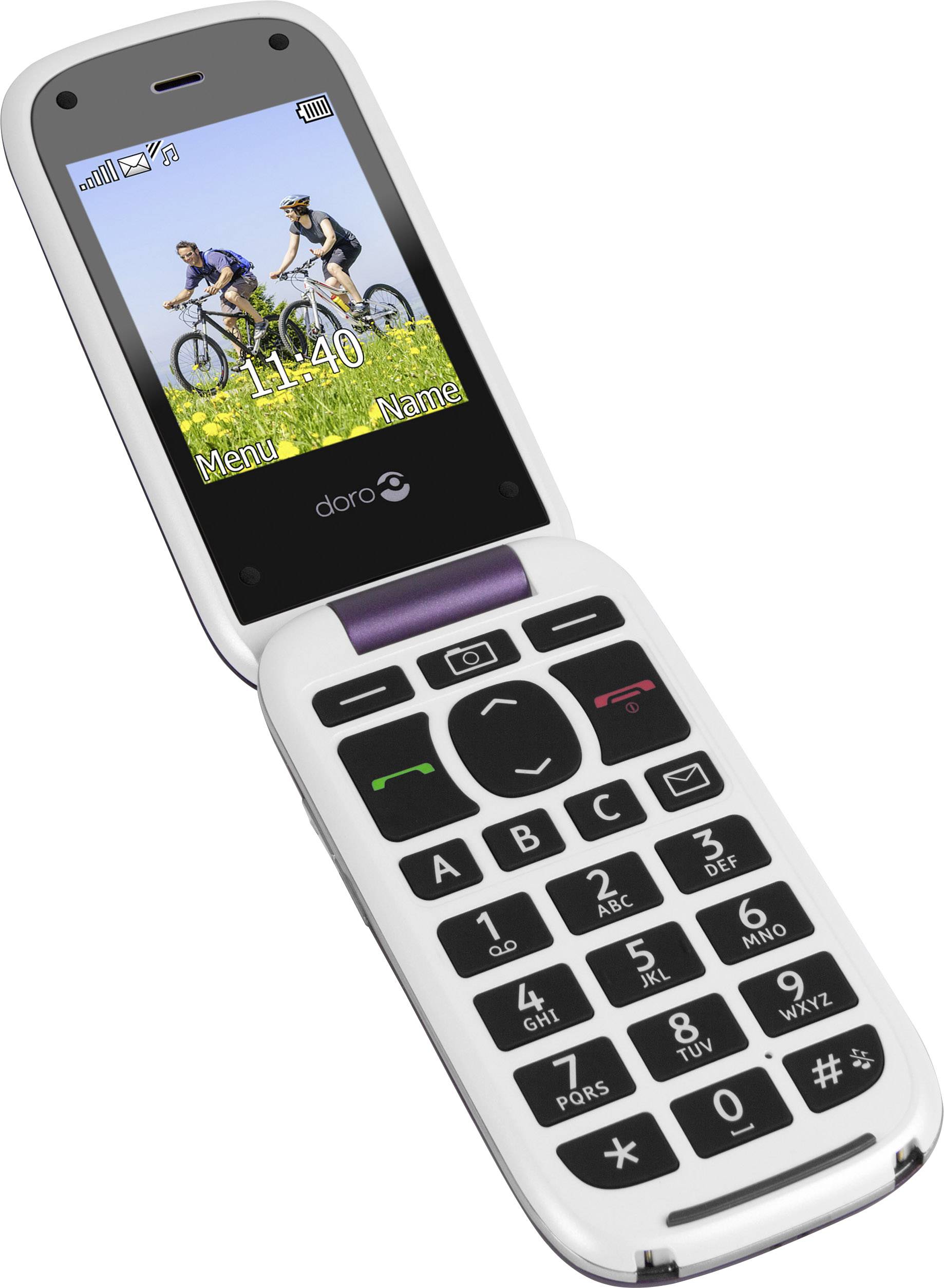 Doro PhoneEasy® 613 Senioren-Klapp-Handy mit Ladestation, SOS Taste Violett, Weiß