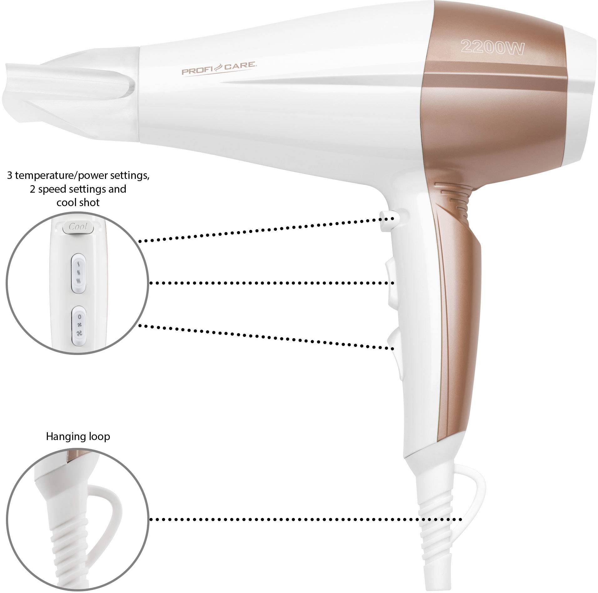 Profi-Care PC-HT 3010 Haartrockner Weiß, Champagner