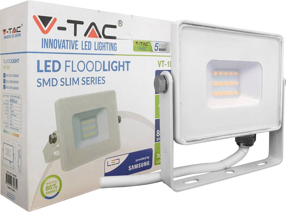 V-TAC LED-FL10-K-SMD-SA SKU 429/ VT-10 LED-Außenstrahler EEK: F (A - G) 10W Tageslichtweiß