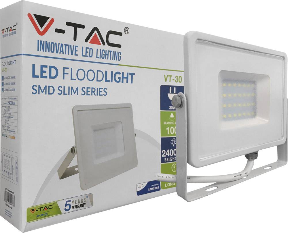 V-TAC LED-FL30-K-SMD-SA SKU 405 / VT-30 LED-Außenstrahler EEK: F (A - G) 30W Tageslichtweiß