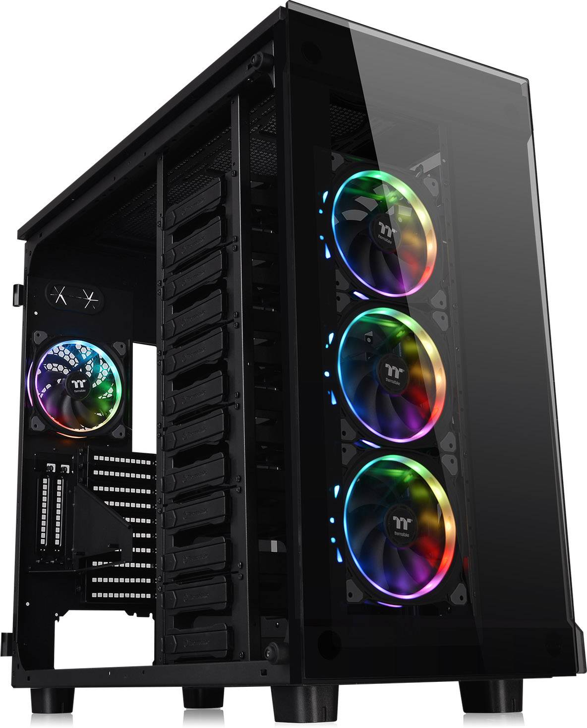 Thermaltake View 91 TG RGB Edition Full Tower PC-Gehäuse Schwarz 4 Vorinstallierte LED Lüfter, LCS Kompatibel, Seitenfenster, Staubfilter