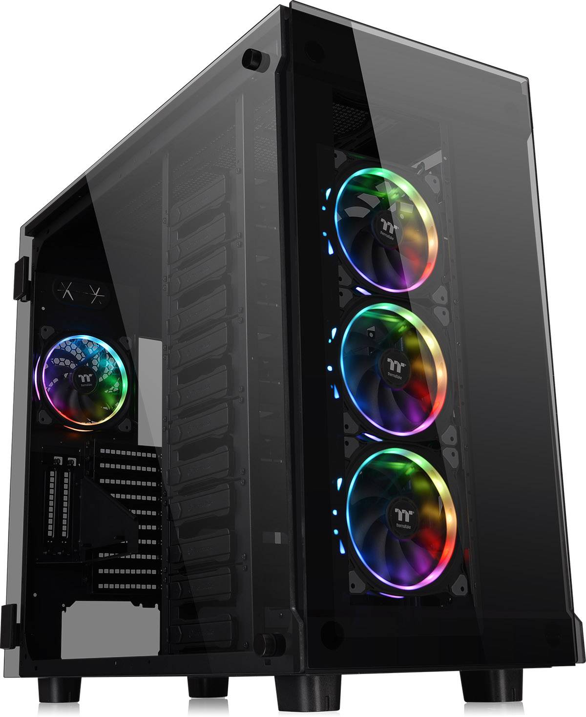 Thermaltake View 91 TG RGB Edition Full Tower PC-Gehäuse Schwarz 4 Vorinstallierte LED Lüfter, LCS Kompatibel, Seitenfenster, Staubfilter