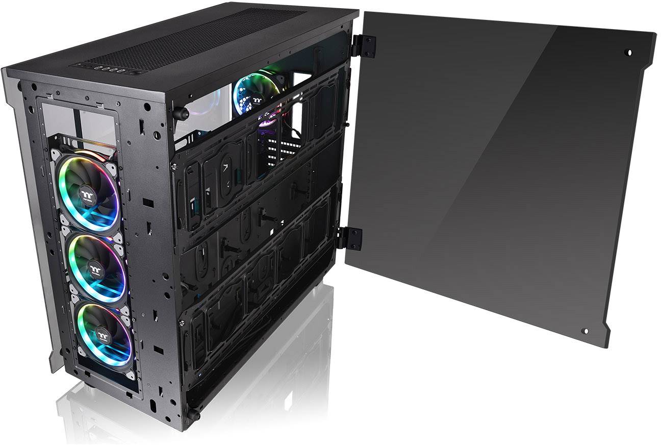 Thermaltake View 91 TG RGB Edition Full Tower PC-Gehäuse Schwarz 4 Vorinstallierte LED Lüfter, LCS Kompatibel, Seitenfenster, Staubfilter