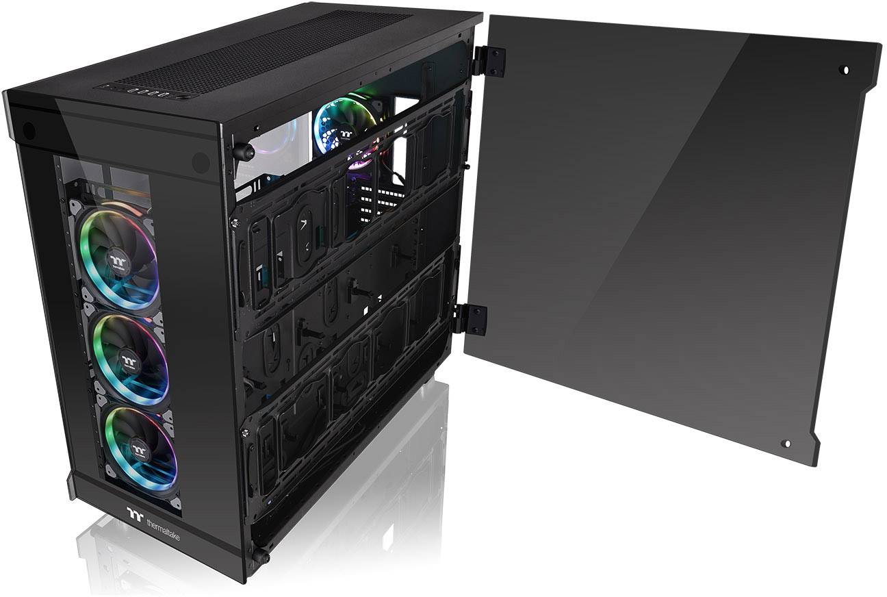 Thermaltake View 91 TG RGB Edition Full Tower PC-Gehäuse Schwarz 4 Vorinstallierte LED Lüfter, LCS Kompatibel, Seitenfenster, Staubfilter