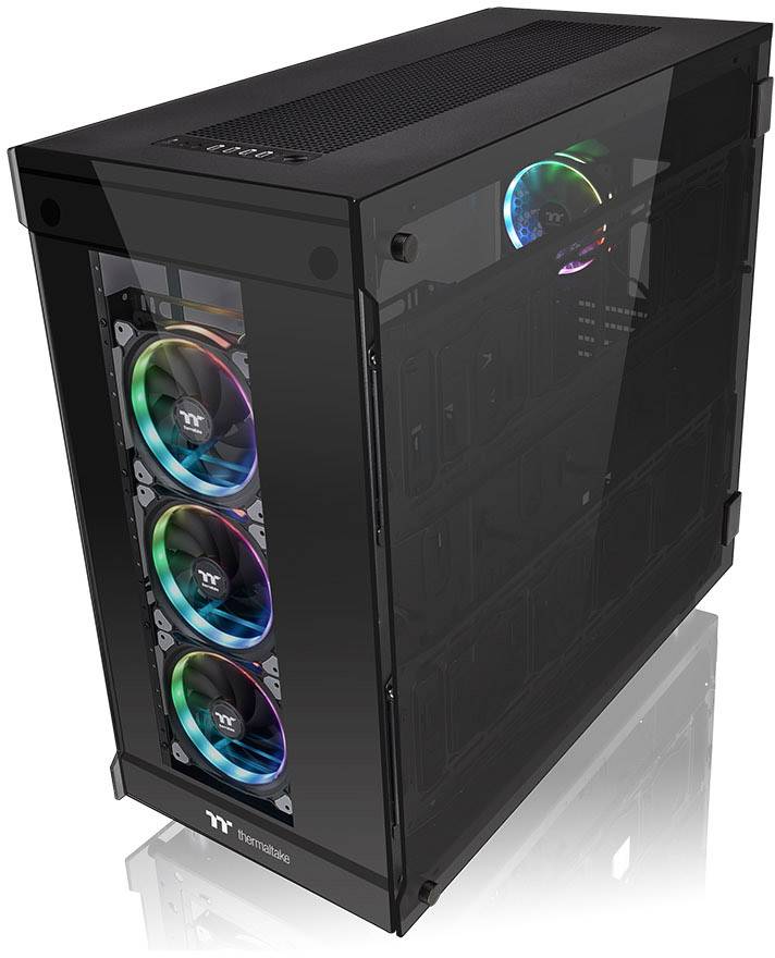 Thermaltake View 91 TG RGB Edition Full Tower PC-Gehäuse Schwarz 4 Vorinstallierte LED Lüfter, LCS Kompatibel, Seitenfenster, Staubfilter