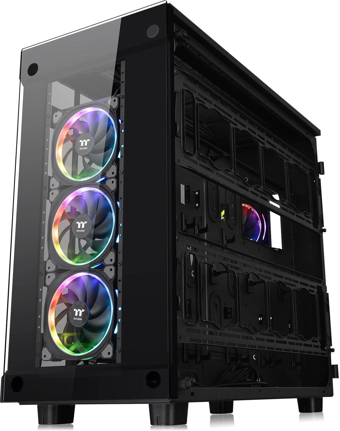 Thermaltake View 91 TG RGB Edition Full Tower PC-Gehäuse Schwarz 4 Vorinstallierte LED Lüfter, LCS Kompatibel, Seitenfenster, Staubfilter