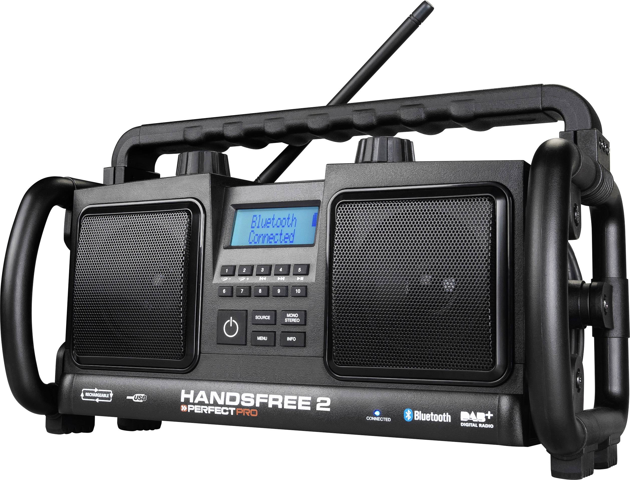PerfectPro Handsfree 2 Baustellenradio UKW AUX, Bluetooth®, USB Akku-Ladefunktion, Freisprechfunktion, spritzwassergeschützt