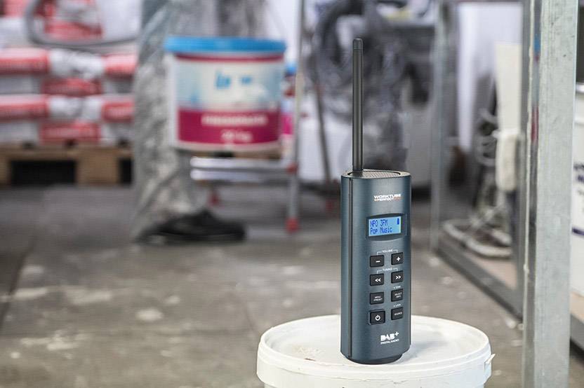 PerfectPro WorkTube Baustellenradio UKW AUX spritzwassergeschützt, staubdicht, stoßfest, wiederaufladbar Grau