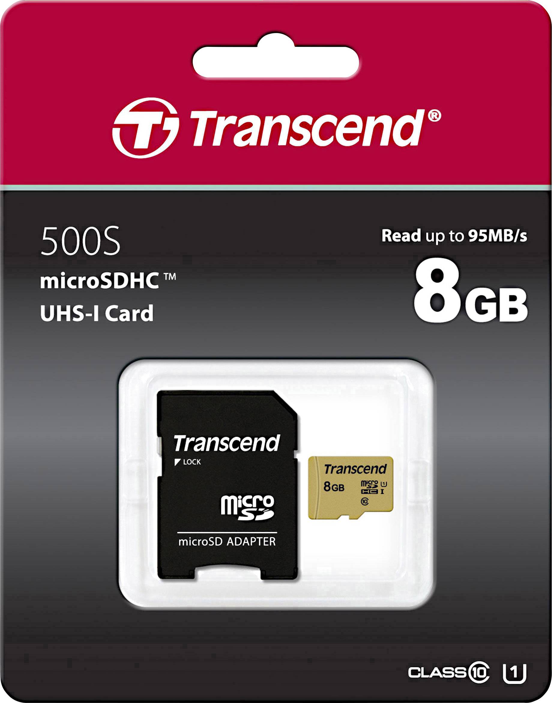 Transcend Premium 500S microSDHC-Karte 8GB Class 10, UHS-I, UHS-Class 1 inkl. SD-Adapter