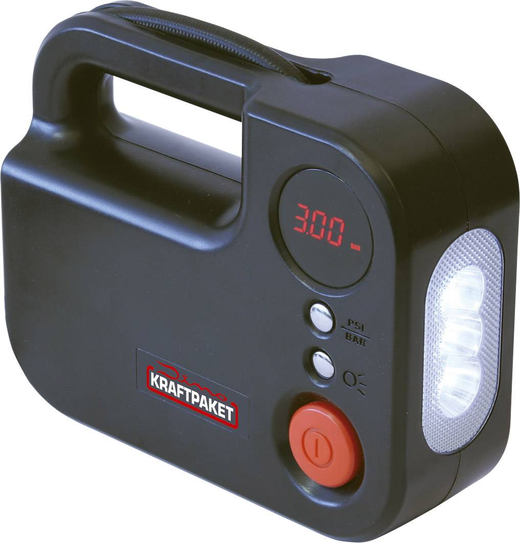 Dino KRAFTPAKET 136308 Kompressor 10.3 bar 12V Adapter zum Betrieb per Kabel, Digitales Display, Kabelfach/-aufnahme, mit