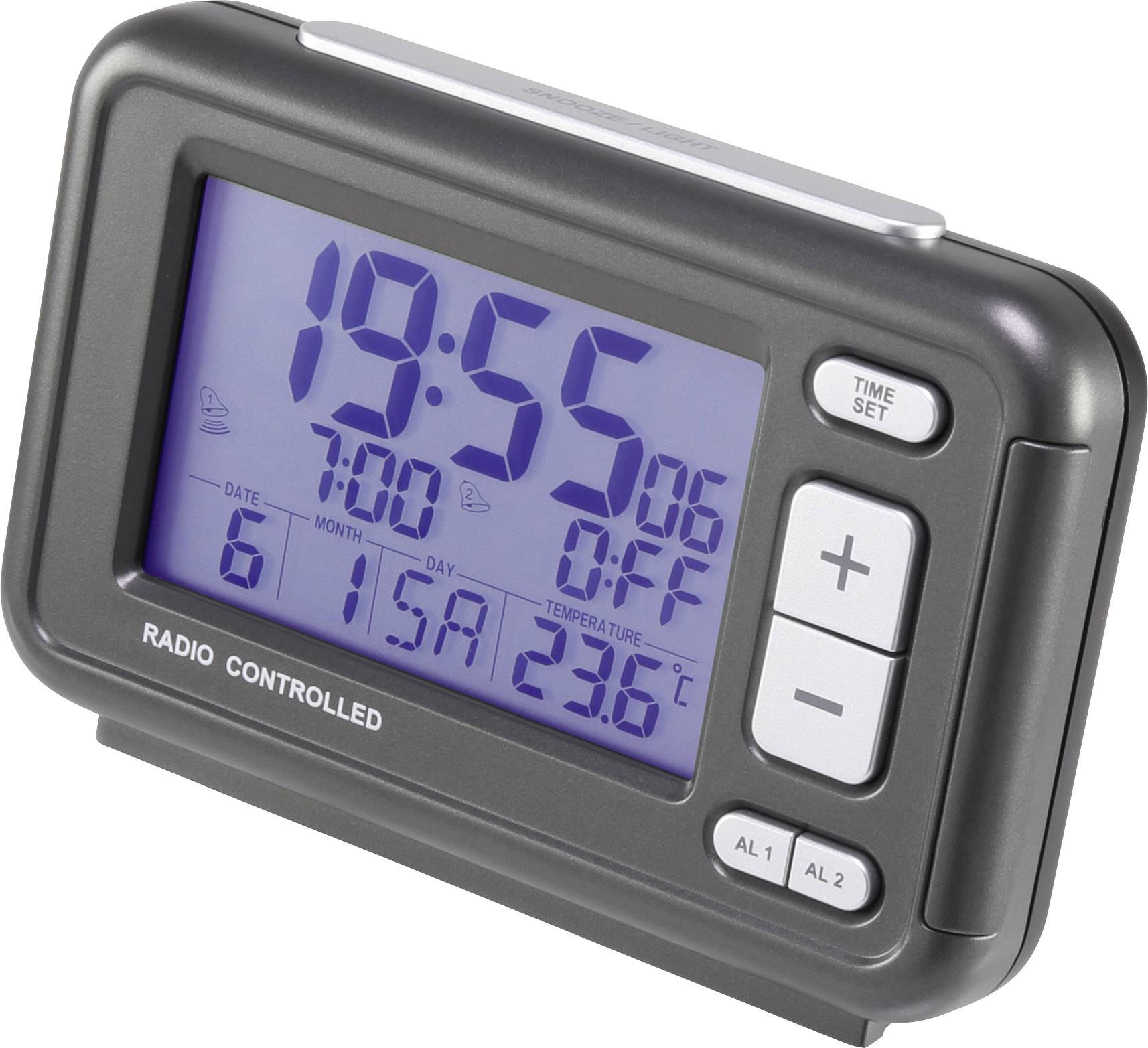 Basetech BT-1678762 Funk Wecker Schwarz Alarmzeiten 2