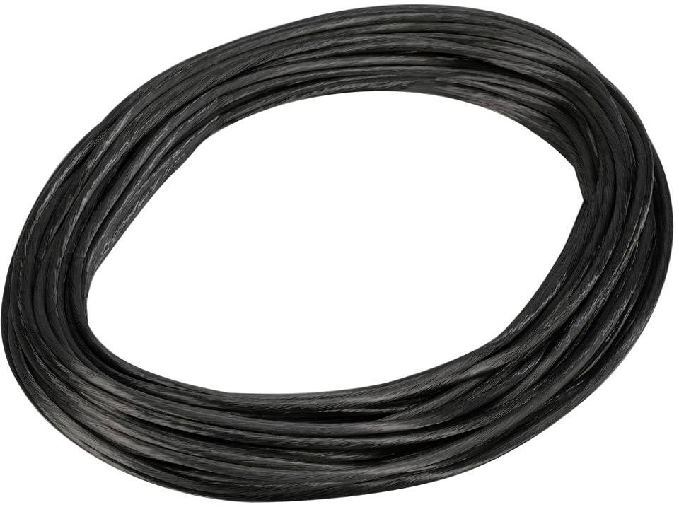 Schwarze Kabelrolle in kreisförmiger Anordnung auf weißem Hintergrund.