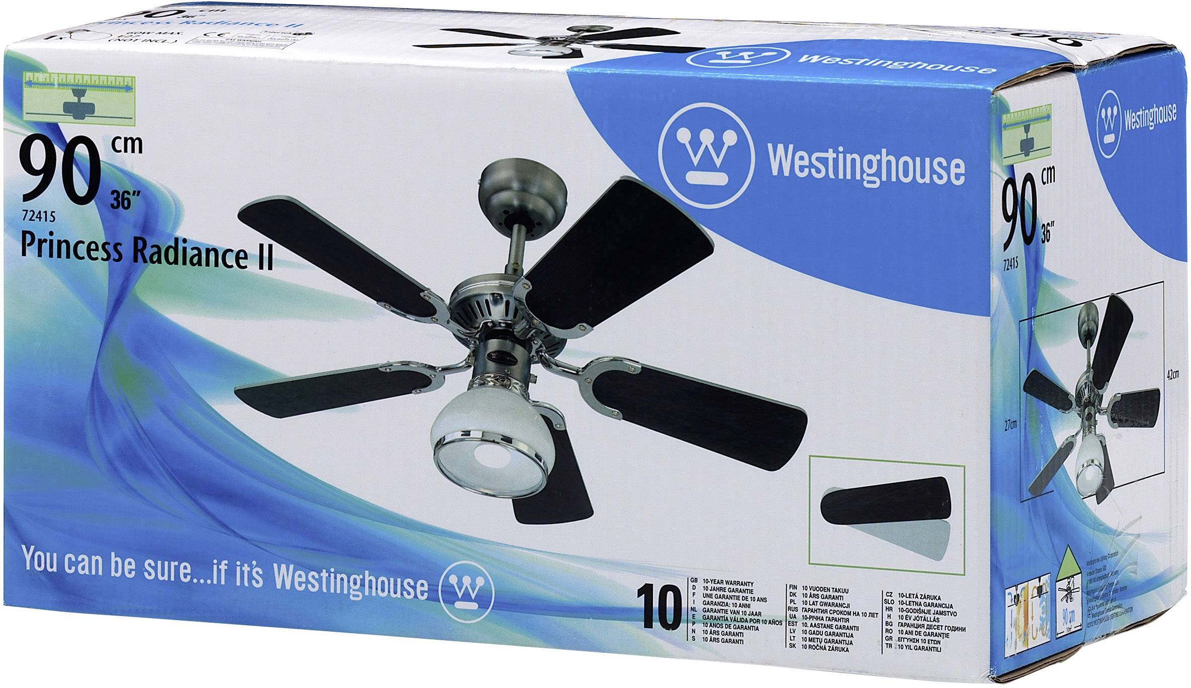 Westinghouse Princess Radiance II Deckenventilator 53 W (Ø x H) 90 cm x 330 mm Zinn mit Beleuchtung, Wendbare Flügel, Winterbetrieb