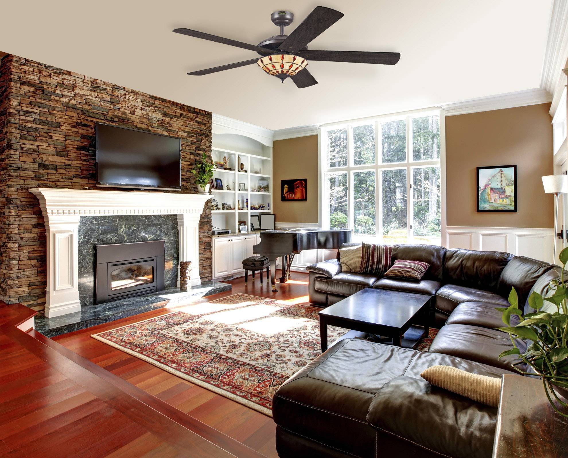 Westinghouse Comet Tiffany Deckenventilator 58W (Ø x H) 132cm x 380mm Espresso mit Beleuchtung, Wendbare Flügel, Winterbetrieb