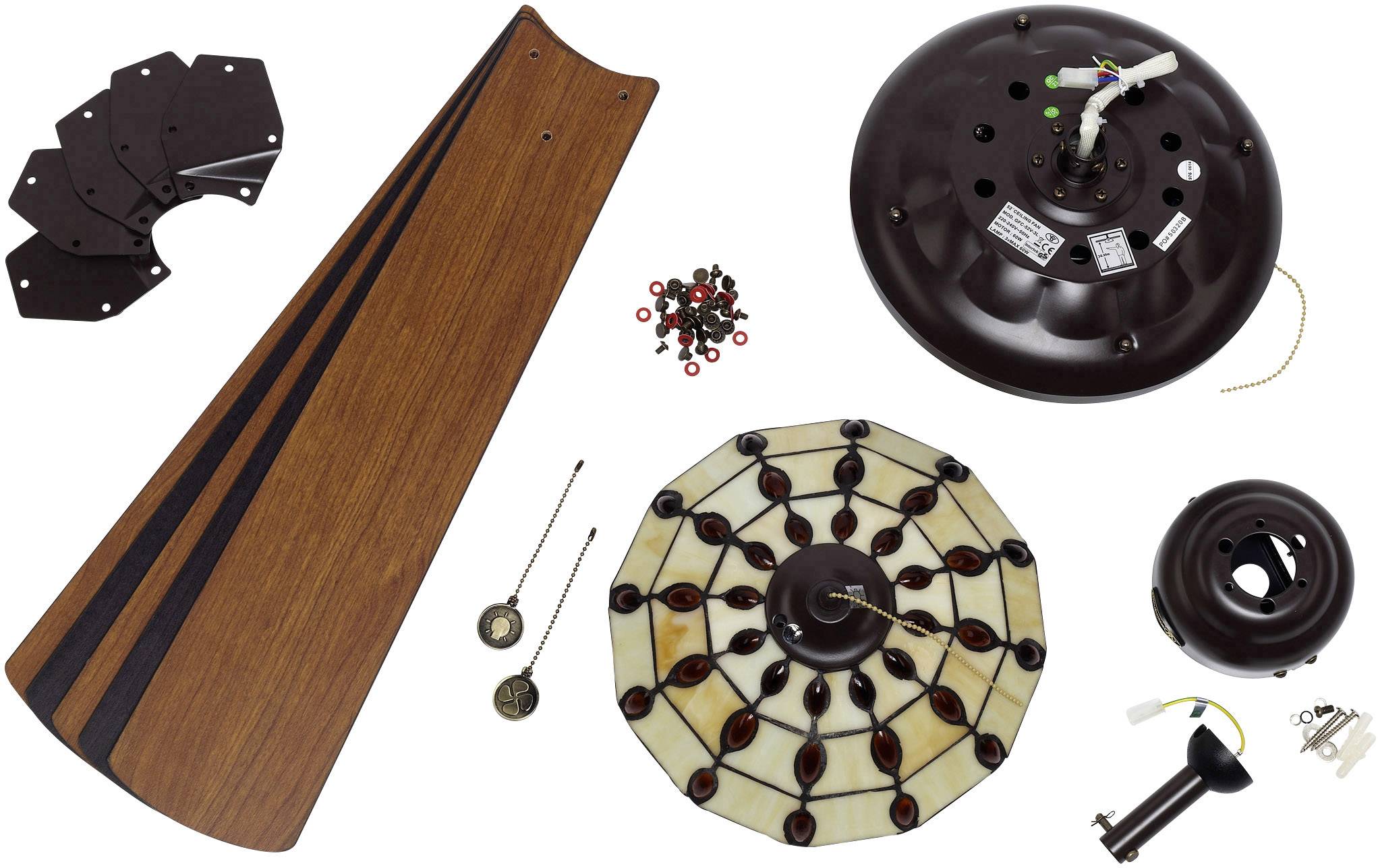 Westinghouse Comet Tiffany Deckenventilator 58W (Ø x H) 132cm x 380mm Espresso mit Beleuchtung, Wendbare Flügel, Winterbetrieb