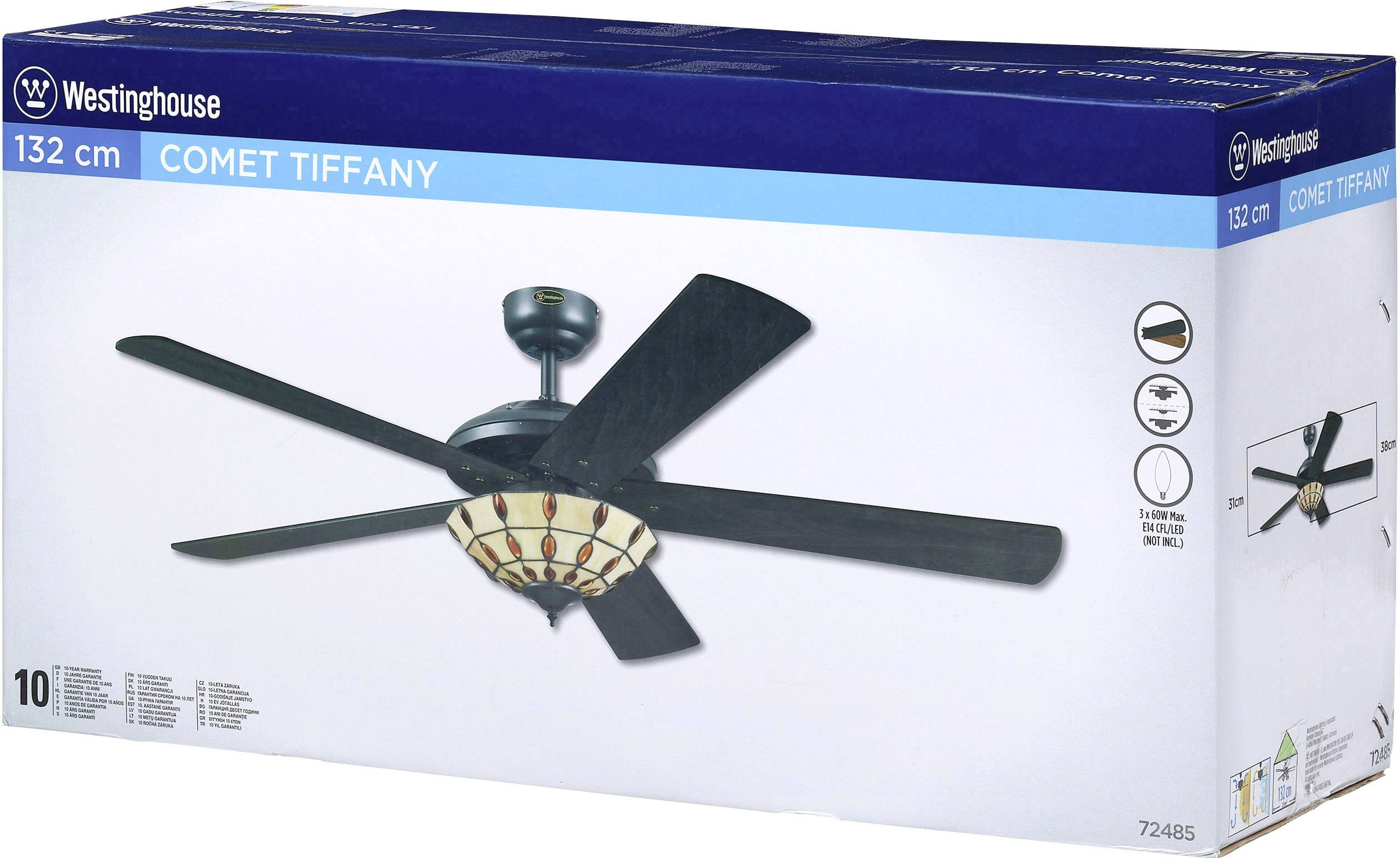 Westinghouse Comet Tiffany Deckenventilator 58W (Ø x H) 132cm x 380mm Espresso mit Beleuchtung, Wendbare Flügel, Winterbetrieb