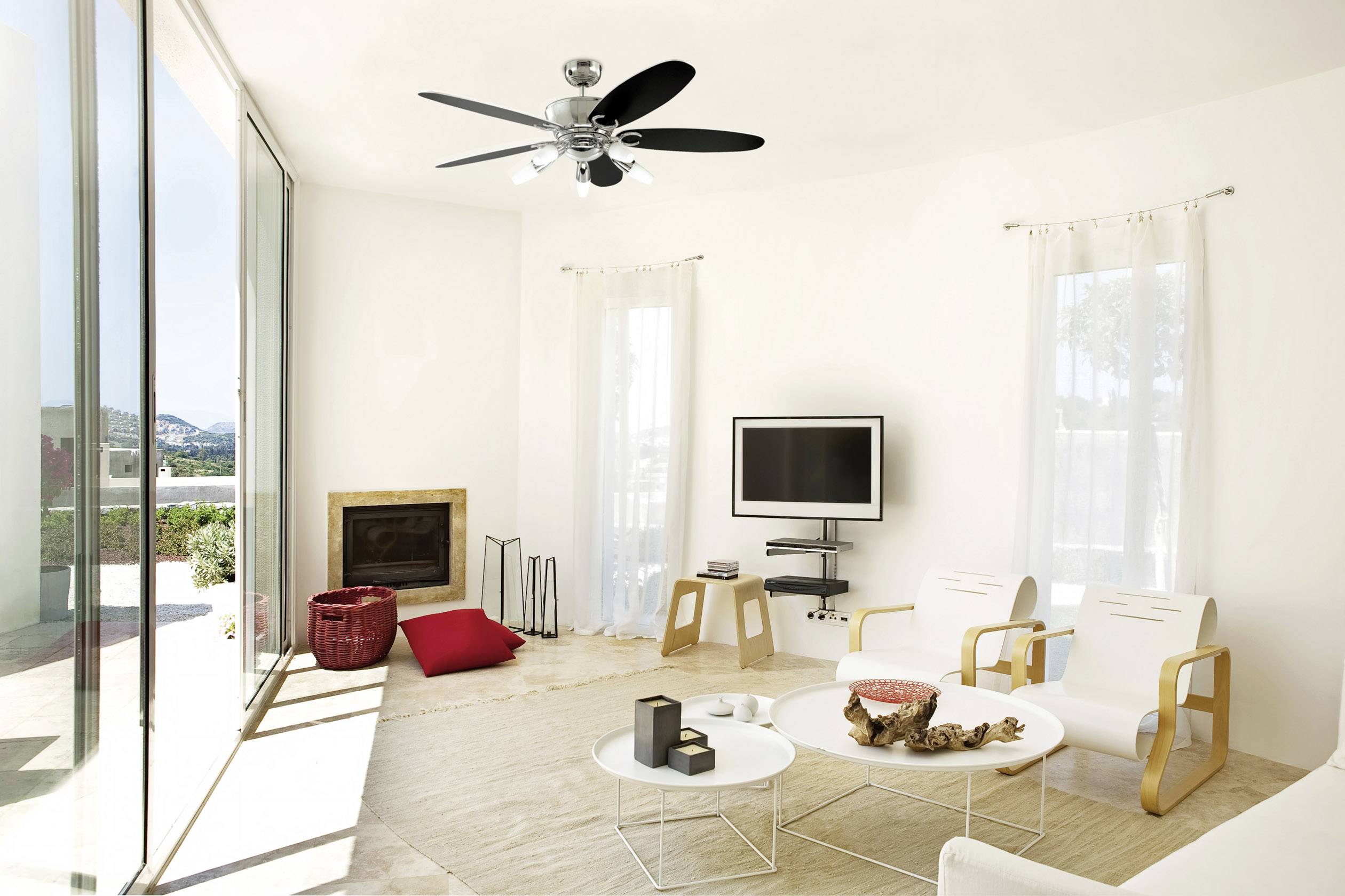 Westinghouse Arius Deckenventilator 55W (Ø x H) 132cm x 420mm Chrom mit Beleuchtung, mit Fernbedienung, Wendbare Flügel