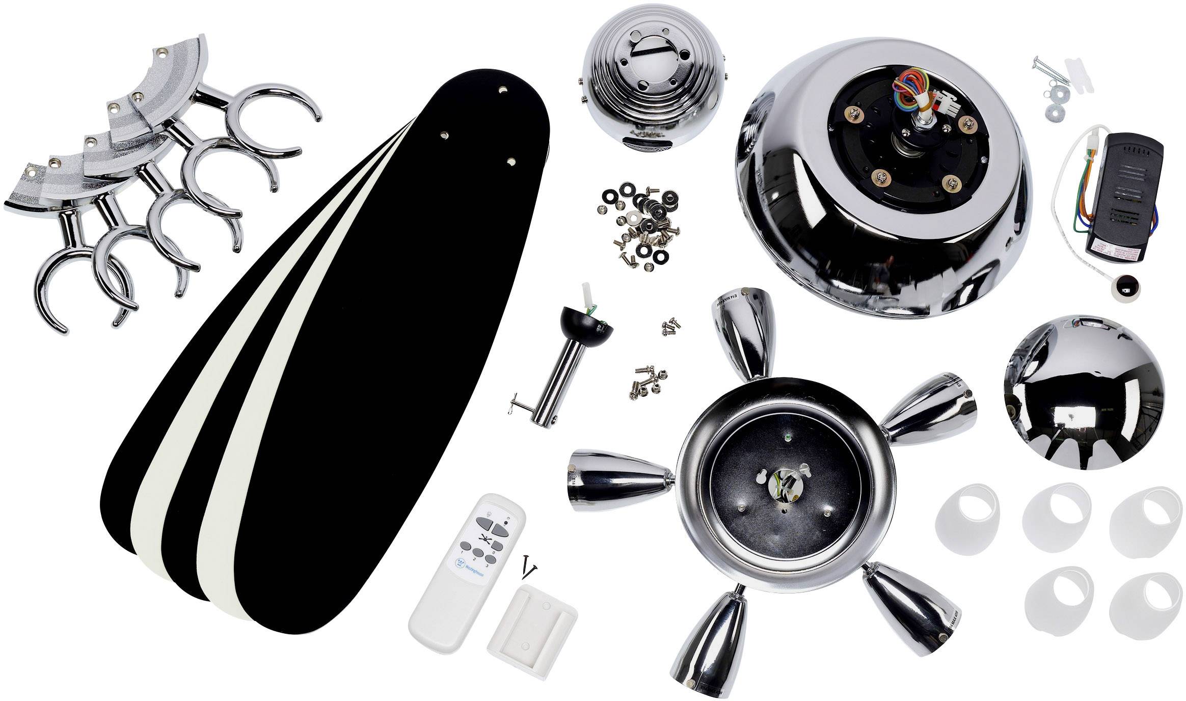 Westinghouse Arius Deckenventilator 55W (Ø x H) 132cm x 420mm Chrom mit Beleuchtung, mit Fernbedienung, Wendbare Flügel