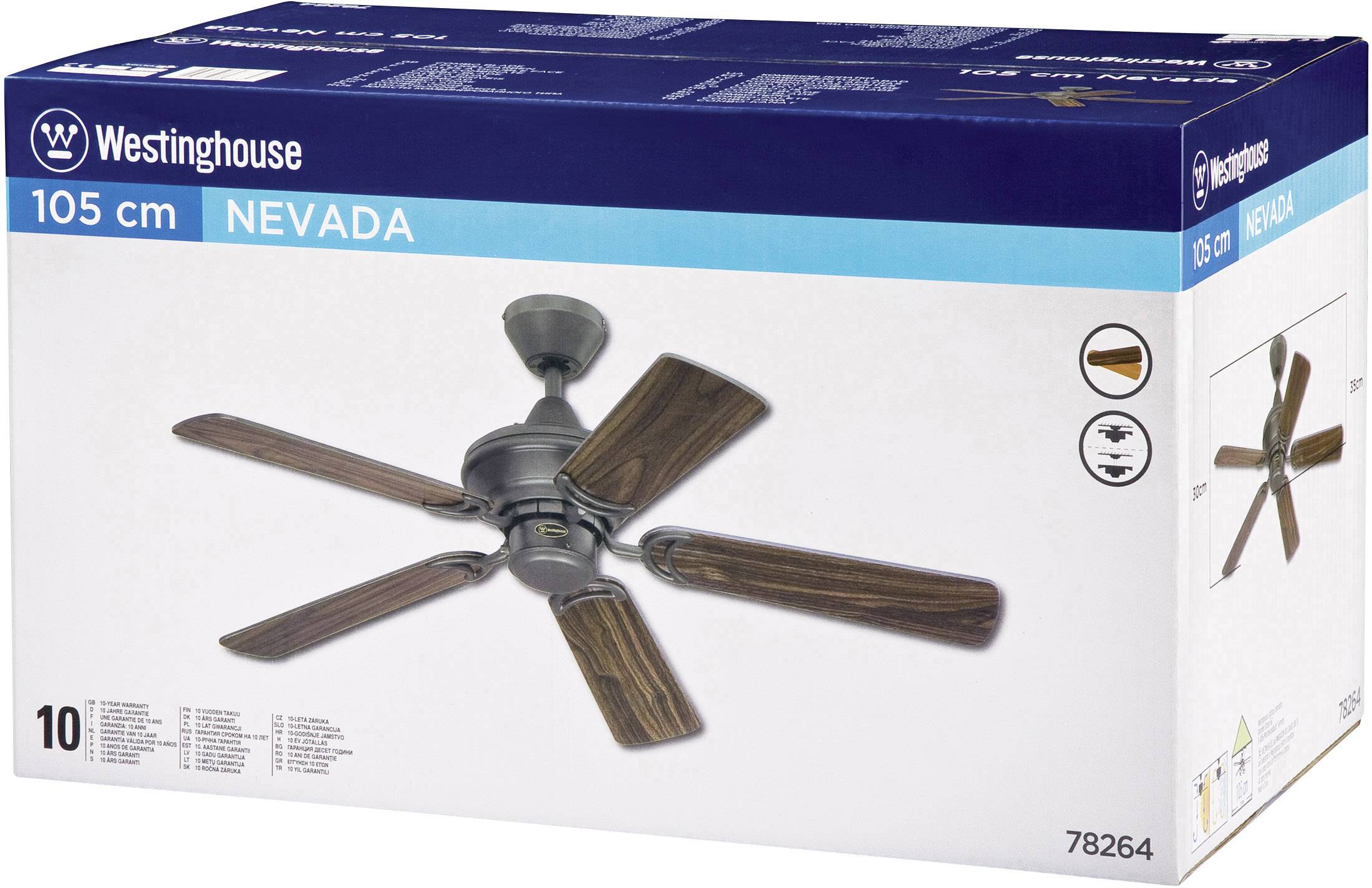 Westinghouse Nevada Deckenventilator 43 W (Ø x H) 105 cm x 34.5 cm Eisen Wendbare Flügel, Winterbetrieb