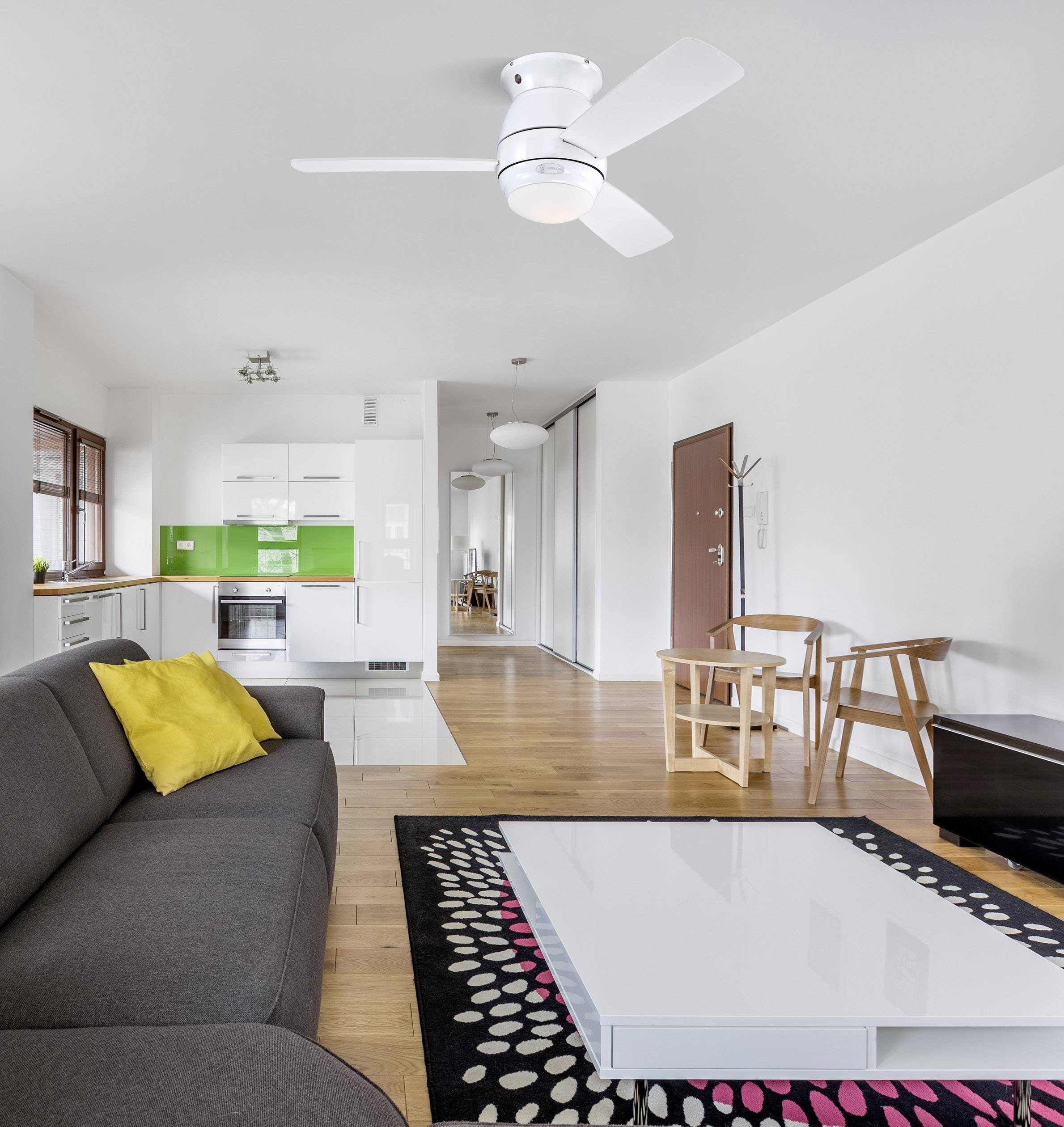 Westinghouse Halley Deckenventilator 48W (Ø x H) 112cm x 350mm Weiß mit Beleuchtung, mit Fernbedienung, Wendbare Flügel