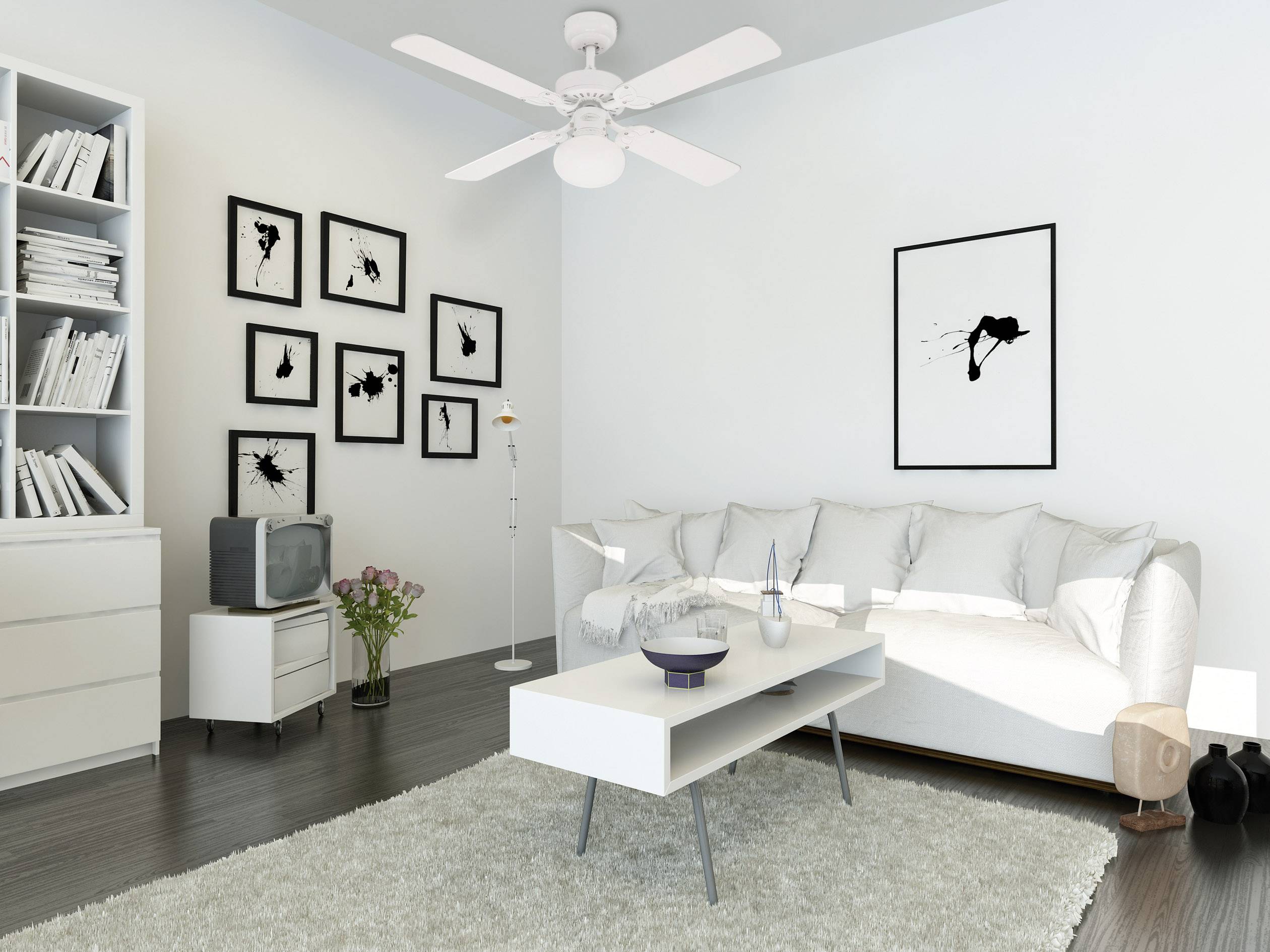 Westinghouse Vegas Deckenventilator 39W (Ø x H) 105cm x 325mm Weiß mit Beleuchtung, Wendbare Flügel, Winterbetrieb