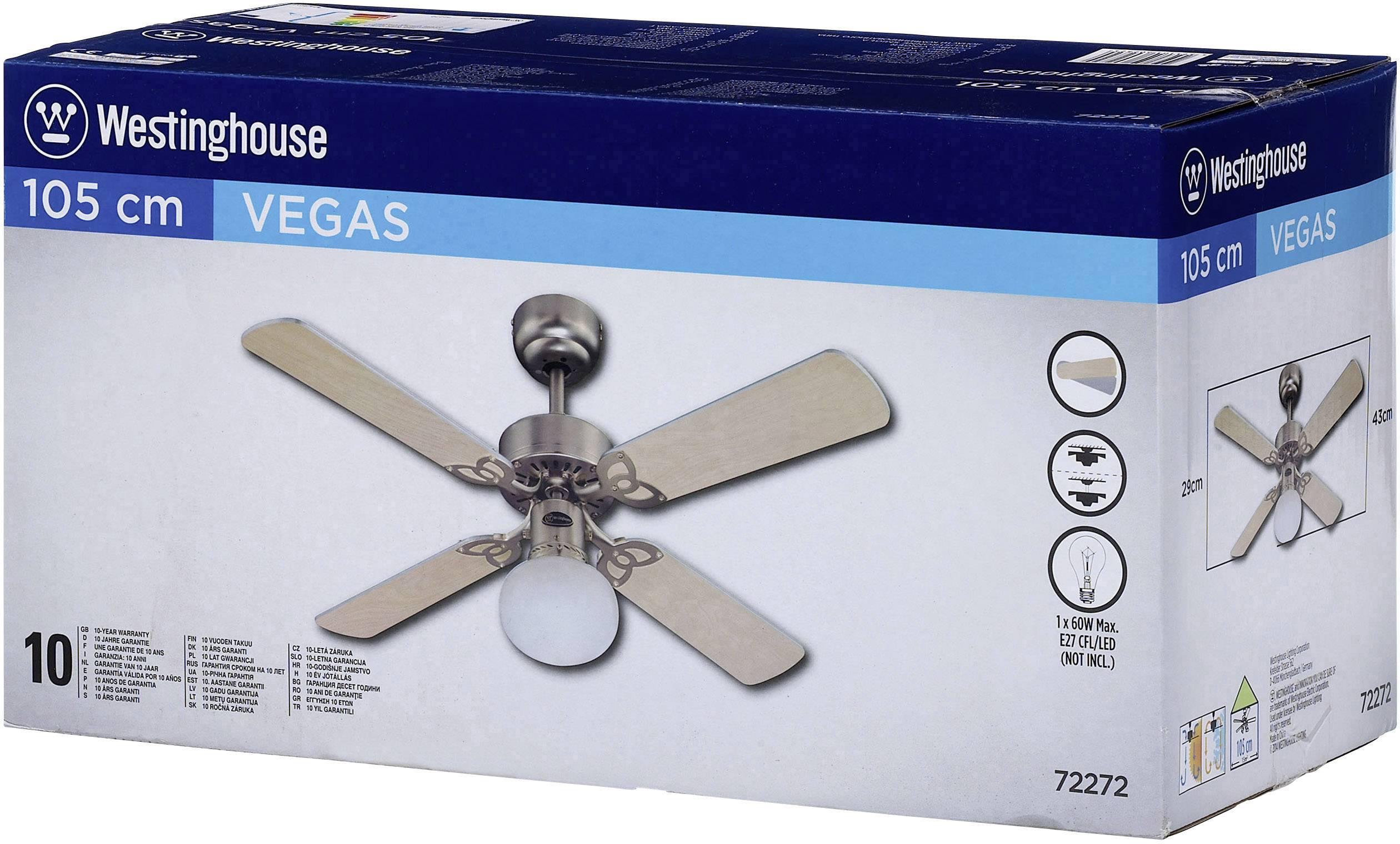 Westinghouse Vegas Deckenventilator 39W (Ø x H) 105cm x 325mm Aluminium mit Beleuchtung, Wendbare Flügel, Winterbetrieb