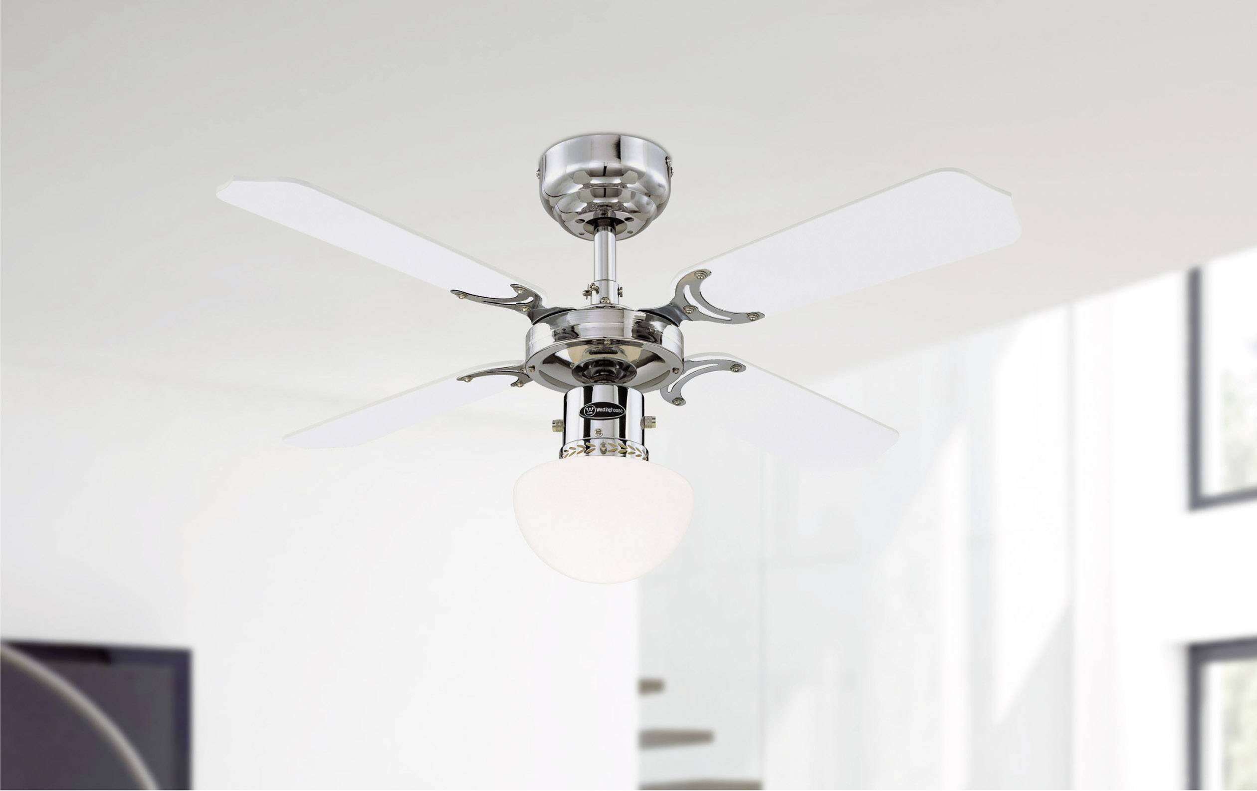 Westinghouse Portland Ambiance Deckenventilator 35W (Ø x H) 90cm x 420mm Chrom Austauschbare Flügel, mit Beleuchtung, Wendbar
