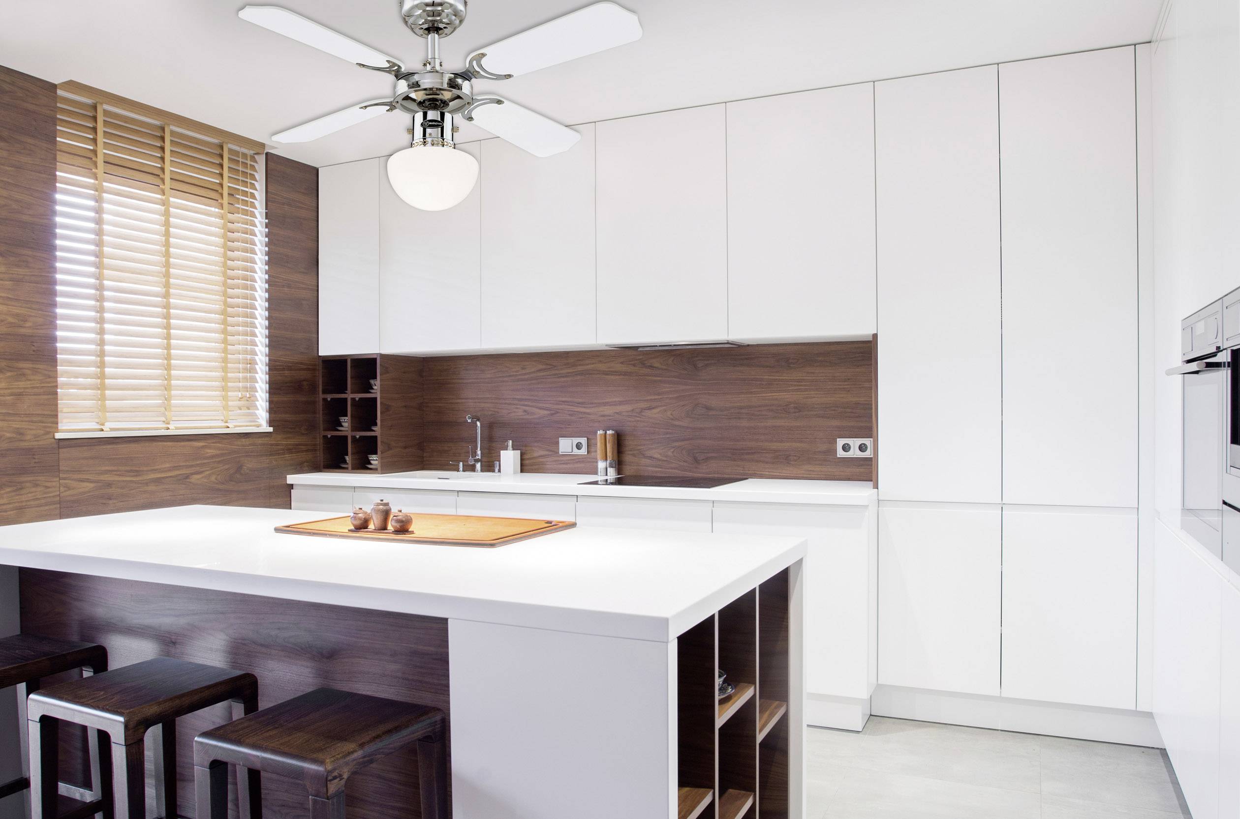 Westinghouse Portland Ambiance Deckenventilator 35W (Ø x H) 90cm x 420mm Chrom Austauschbare Flügel, mit Beleuchtung, Wendbar