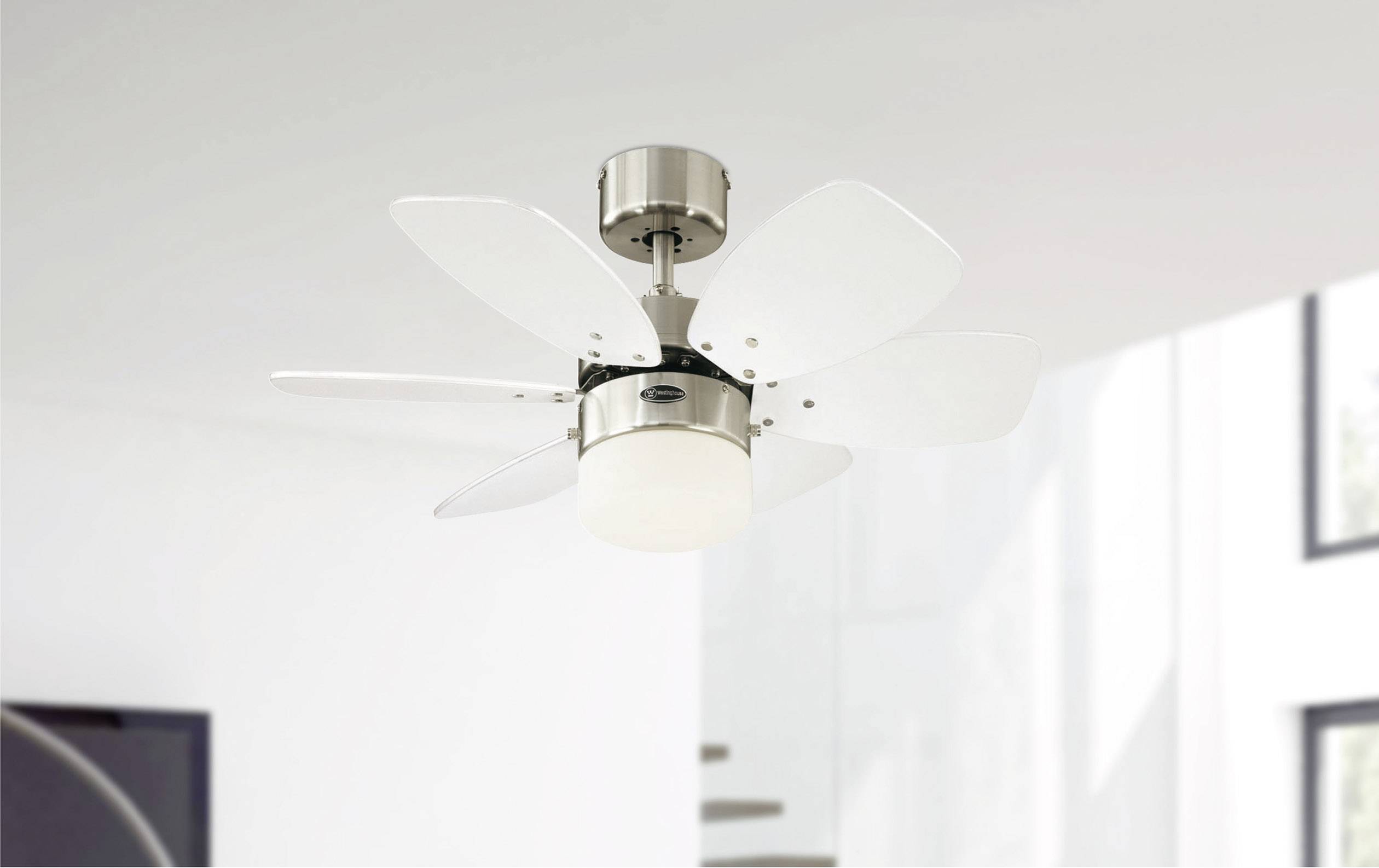 Westinghouse Flora Royale Deckenventilator 54 W (Ø x H) 76 cm x 38 cm Chrom mit Beleuchtung, Wendbare Flügel