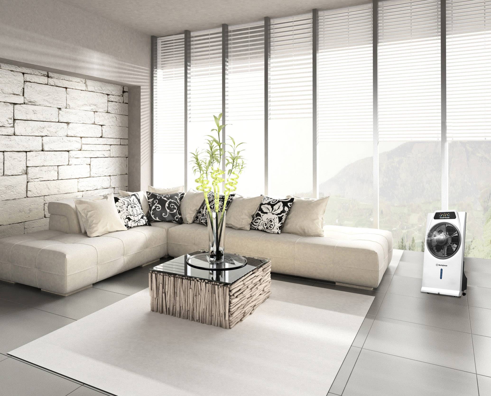 Westinghouse Cascata Standventilator 53W (Ø x H) 40cm x 810mm Weiß, Schwarz mit Fernbedienung, mit Luftbefeuchter