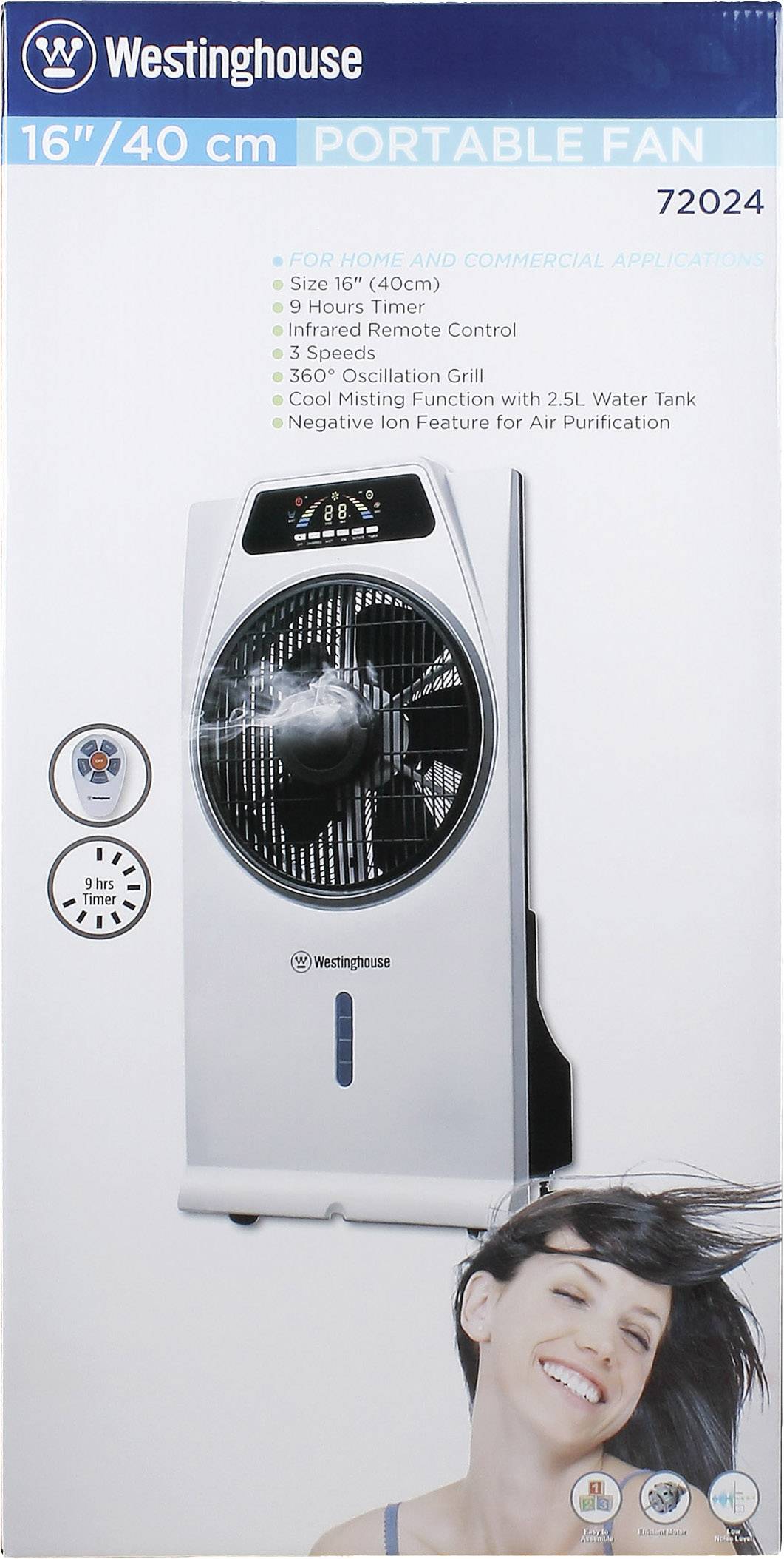 Westinghouse Cascata Standventilator 53W (Ø x H) 40cm x 810mm Weiß, Schwarz mit Fernbedienung, mit Luftbefeuchter