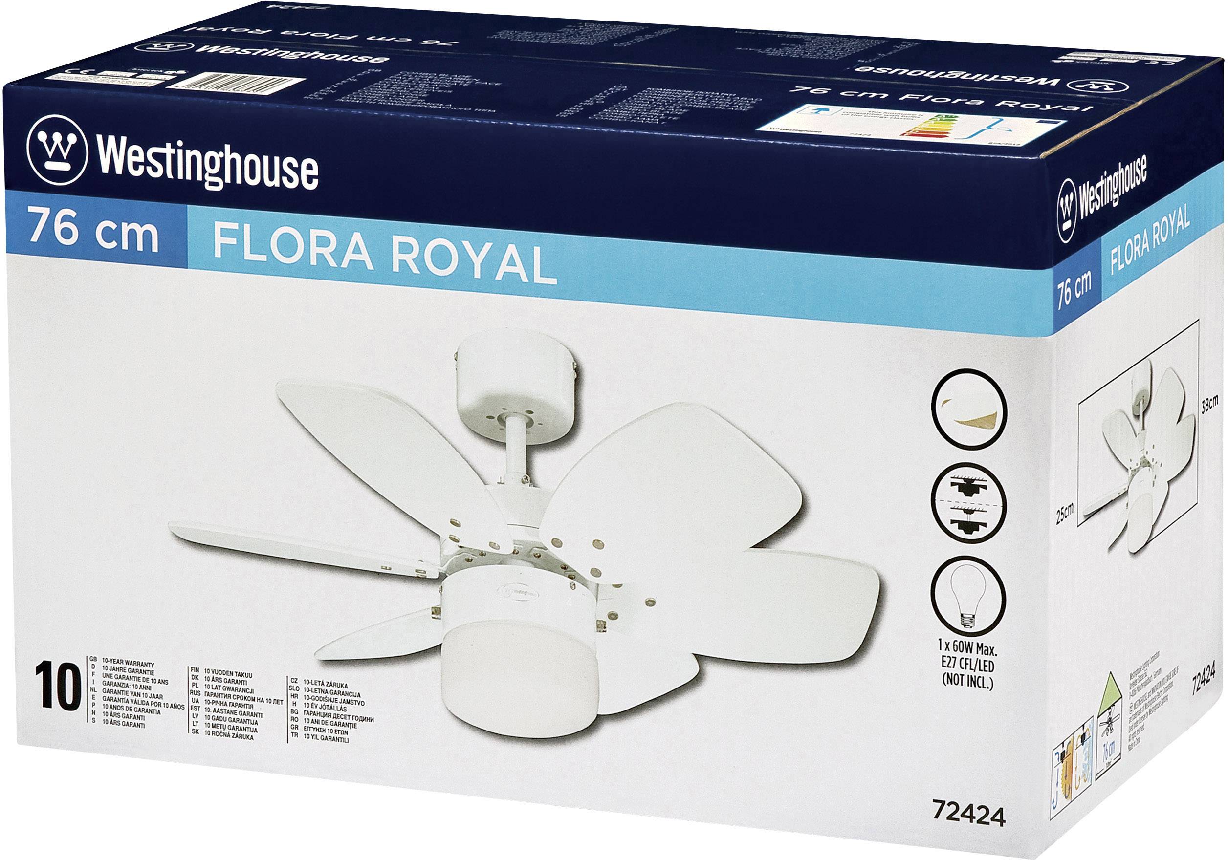 Westinghouse Flora Royale Deckenventilator 54W (Ø x H) 76cm x 38cm Weiß mit Beleuchtung, Wendbare Flügel