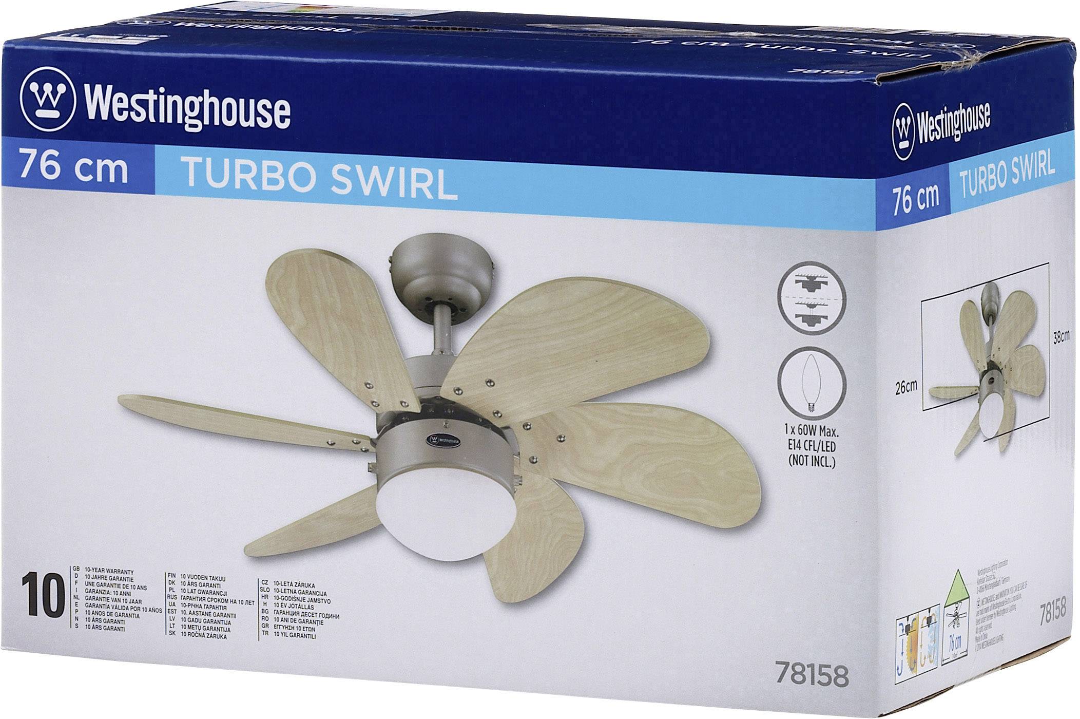 Westinghouse Turbo Swirl Deckenventilator 50W (Ø x H) 76cm x 38cm Titan mit Beleuchtung, Winterbetrieb