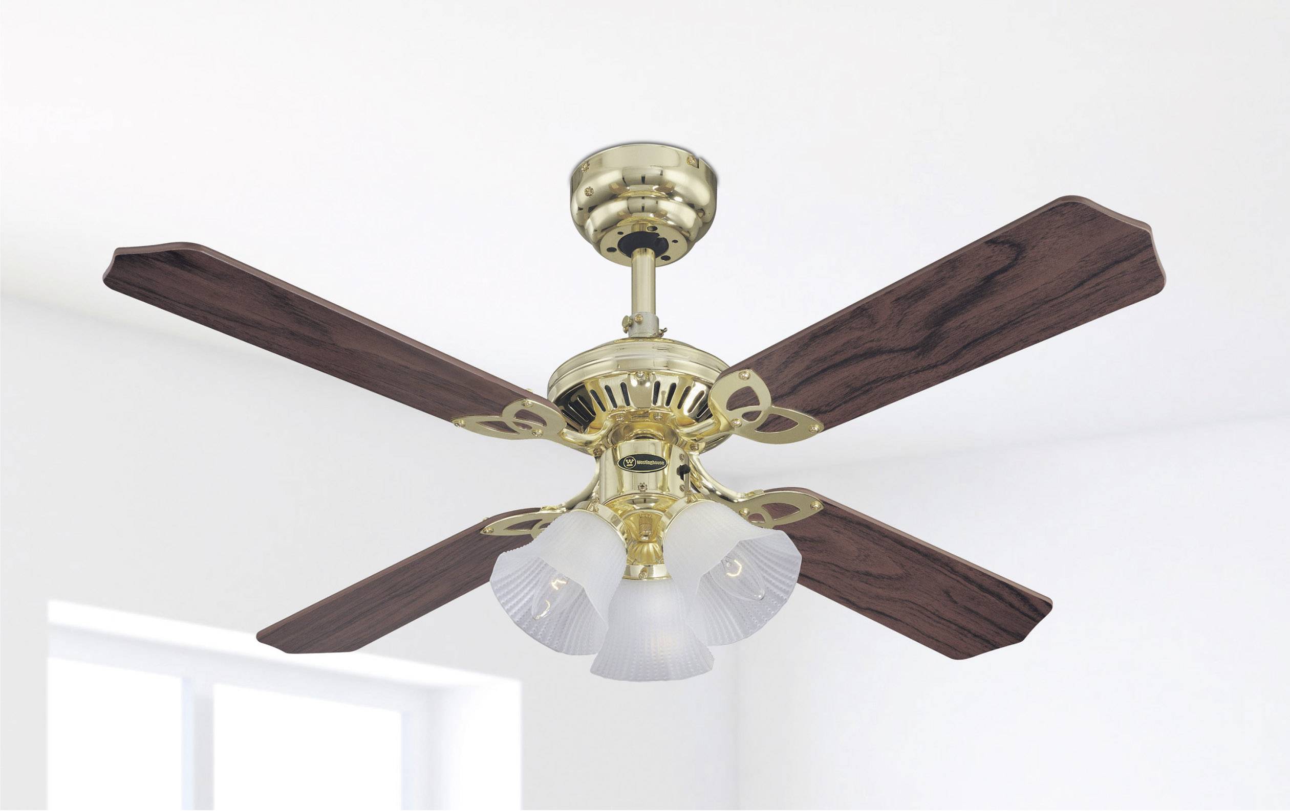 Westinghouse Princess Trio Deckenventilator 55 W (Ø x H) 105 cm x 43 cm Messing (poliert) mit Beleuchtung, Wendbare Flügel