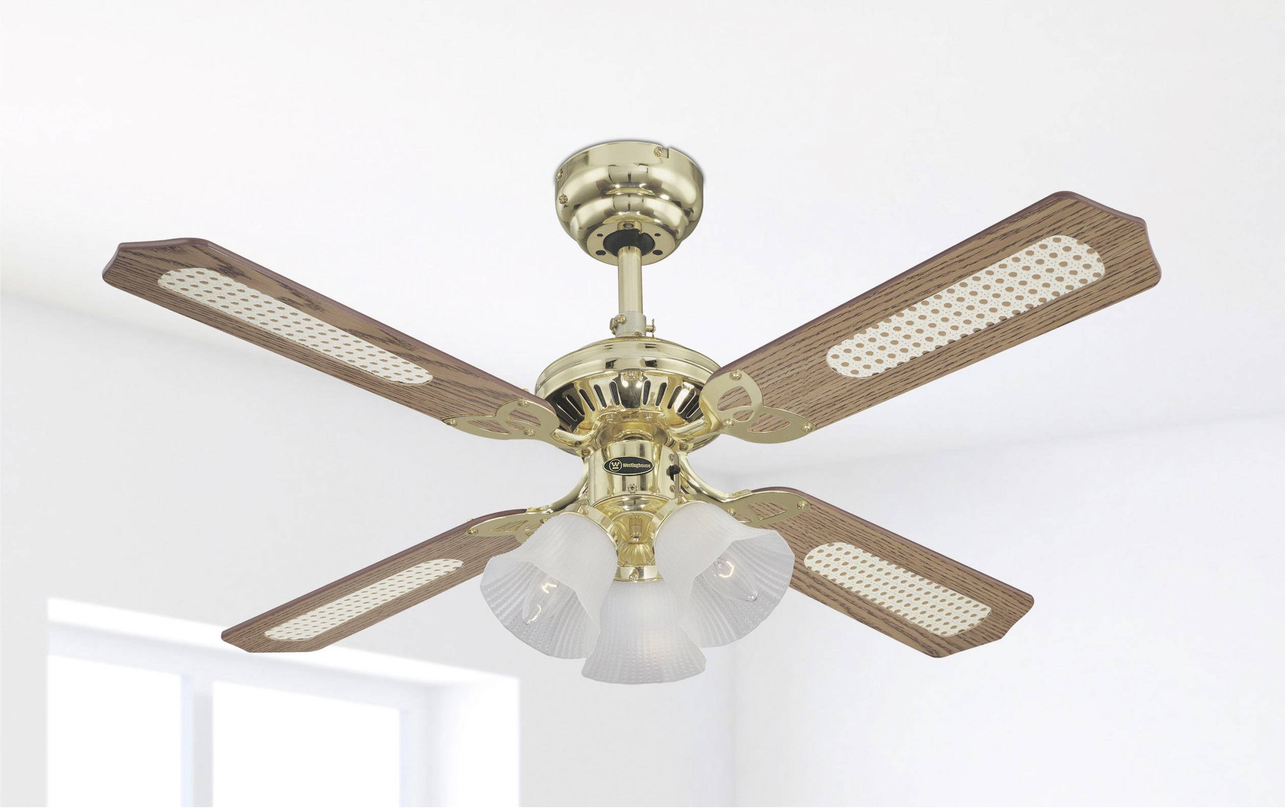 Westinghouse Princess Trio Deckenventilator 55 W (Ø x H) 105 cm x 43 cm Messing (poliert) mit Beleuchtung, Wendbare Flügel