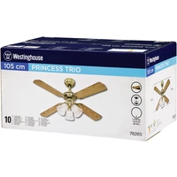 Westinghouse Princess Euro Deckenventilator 55W (Ø x H) 105cm x 43cm Messing-antik mit Beleuchtung, Wendbare Flügel Westinghouse Princess Euro Deckenventilator 55W (Ø x H) 105cm x 43cm Messing-antik mit Beleuchtung, Wendbare Flügel