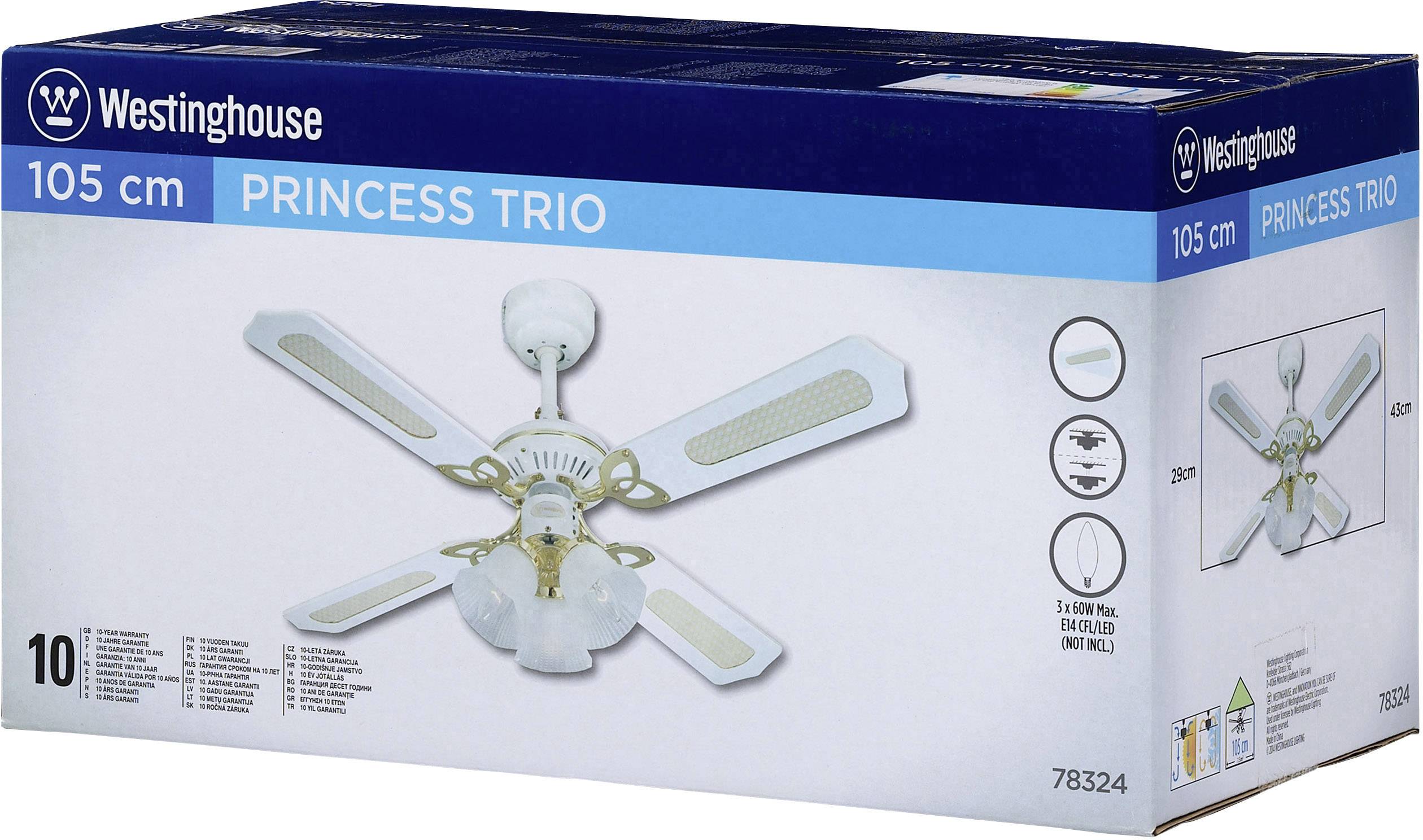 Westinghouse Princess Trio Deckenventilator 55 W (Ø x H) 105 cm x 43 cm Weiß mit Beleuchtung, Wendbare Flügel