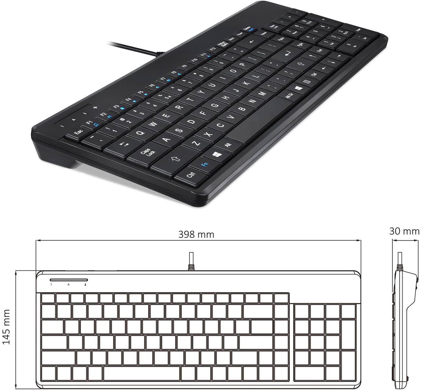 Perixx PERIBOARD-220 H USB Tastatur Deutsch, QWERTZ, Windows® Schwarz USB-Anschluss