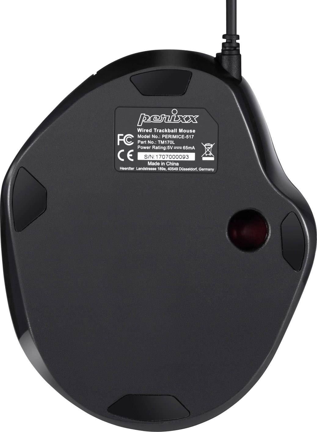 Perixx PERIMICE-517 D Trackball USB Laser Schwarz 7 Tasten 400 dpi, 1000 dpi Ergonomisch, Integrierter Trackball
