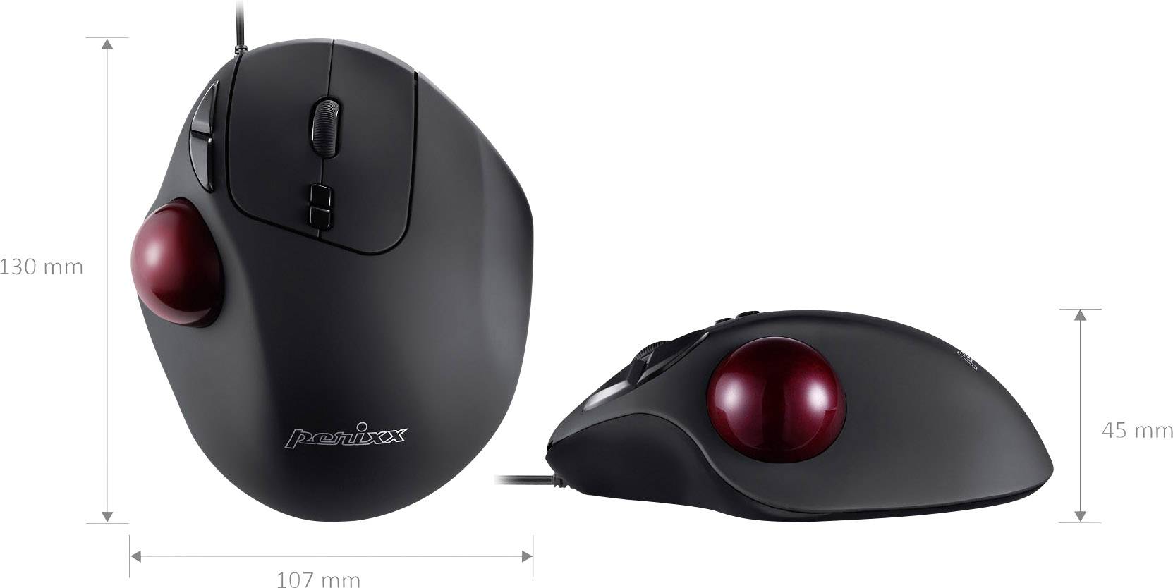Perixx PERIMICE-517 D Trackball USB Laser Schwarz 7 Tasten 400 dpi, 1000 dpi Ergonomisch, Integrierter Trackball