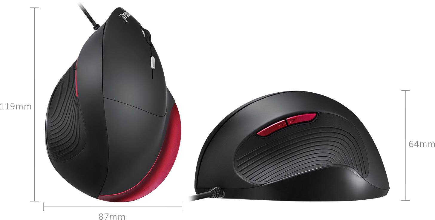 Perixx PERIMICE-518 R Ergonomische Maus USB Optisch Schwarz, Rot 6 Tasten 1600 dpi