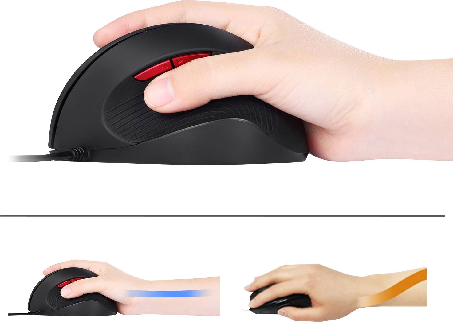 Perixx PERIMICE-518 R Ergonomische Maus USB Optisch Schwarz, Rot 6 Tasten 1600 dpi