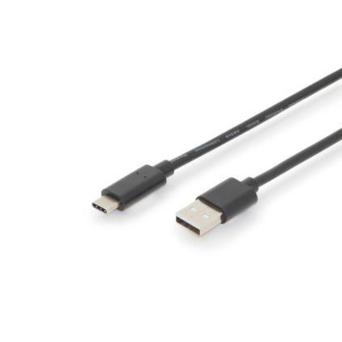 Digitus USB-Kabel USB 2.0 USB-C® Stecker, USB-A Stecker 3.00m Schwarz doppelt geschirmt, beidseitig verwendbarer Stecker