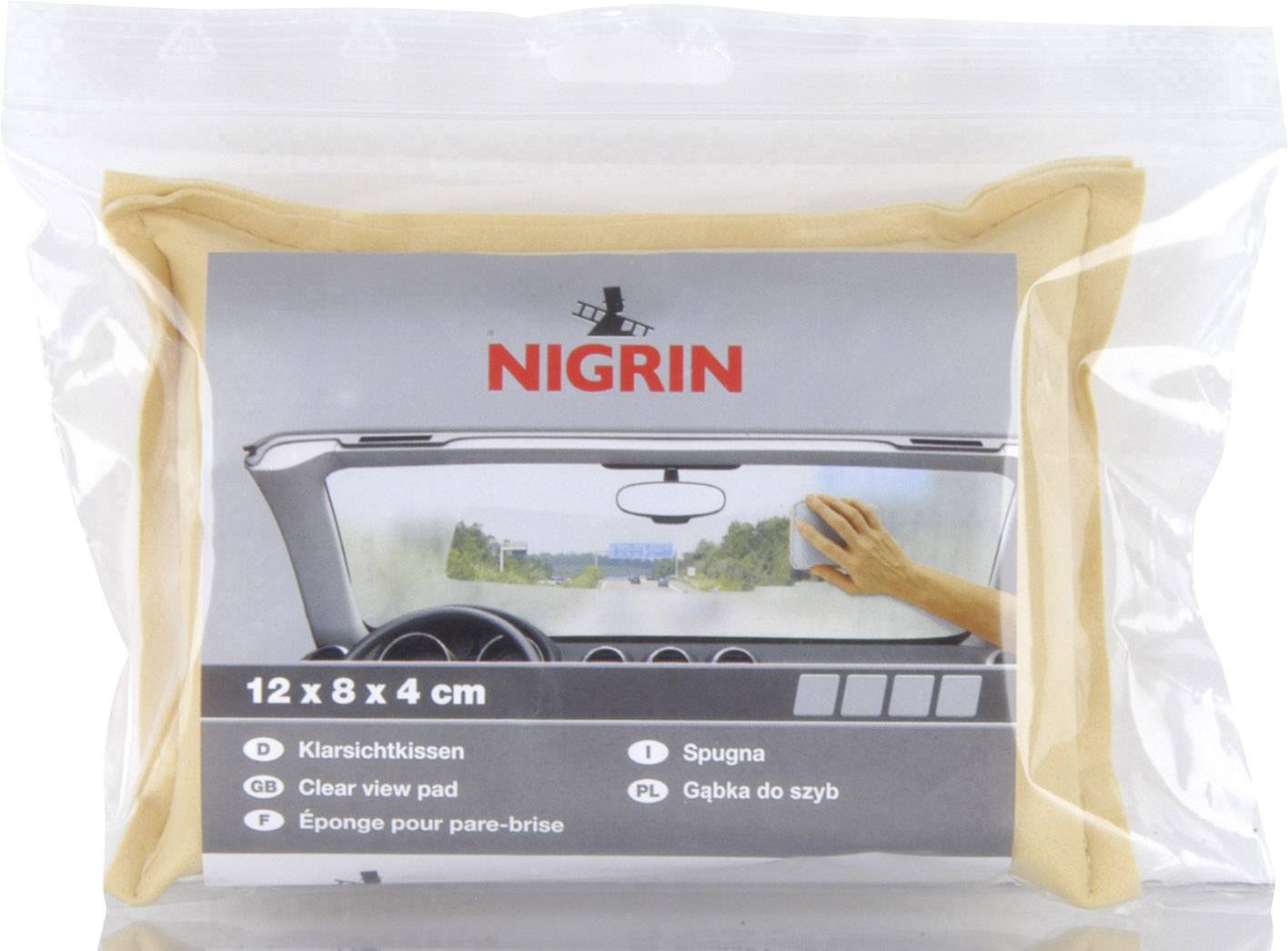 Nigrin Klarsichtkissen in Plastikverpackung. Geeignet für klare Sicht durch Windschutzscheiben, Maße: 12 x 8 x 4 cm.