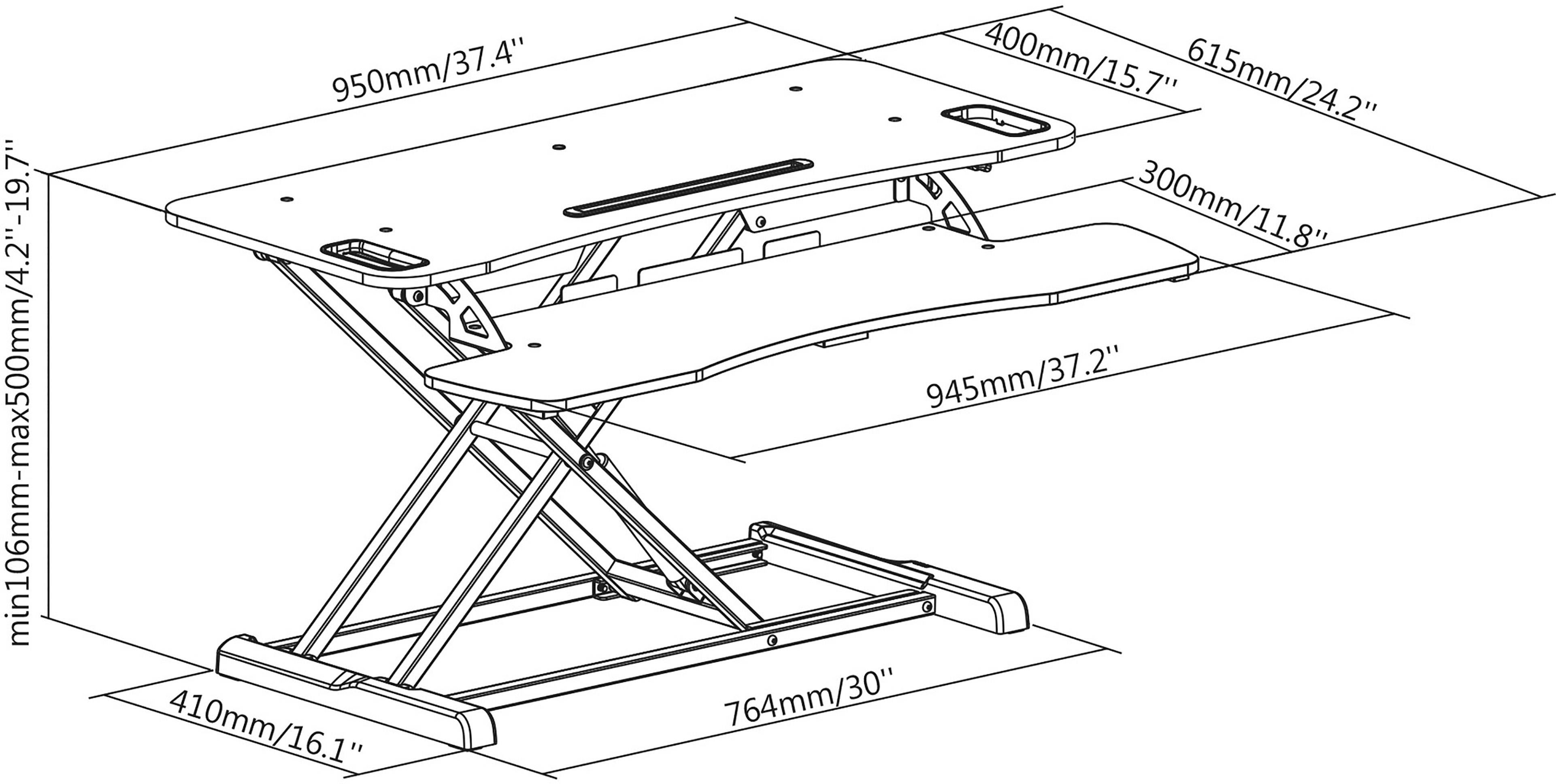 Digitus DA-90380-1 Sitz-Steh-Schreibtischaufsatz Höhen-Bereich: 100 bis 500mm Schwarz